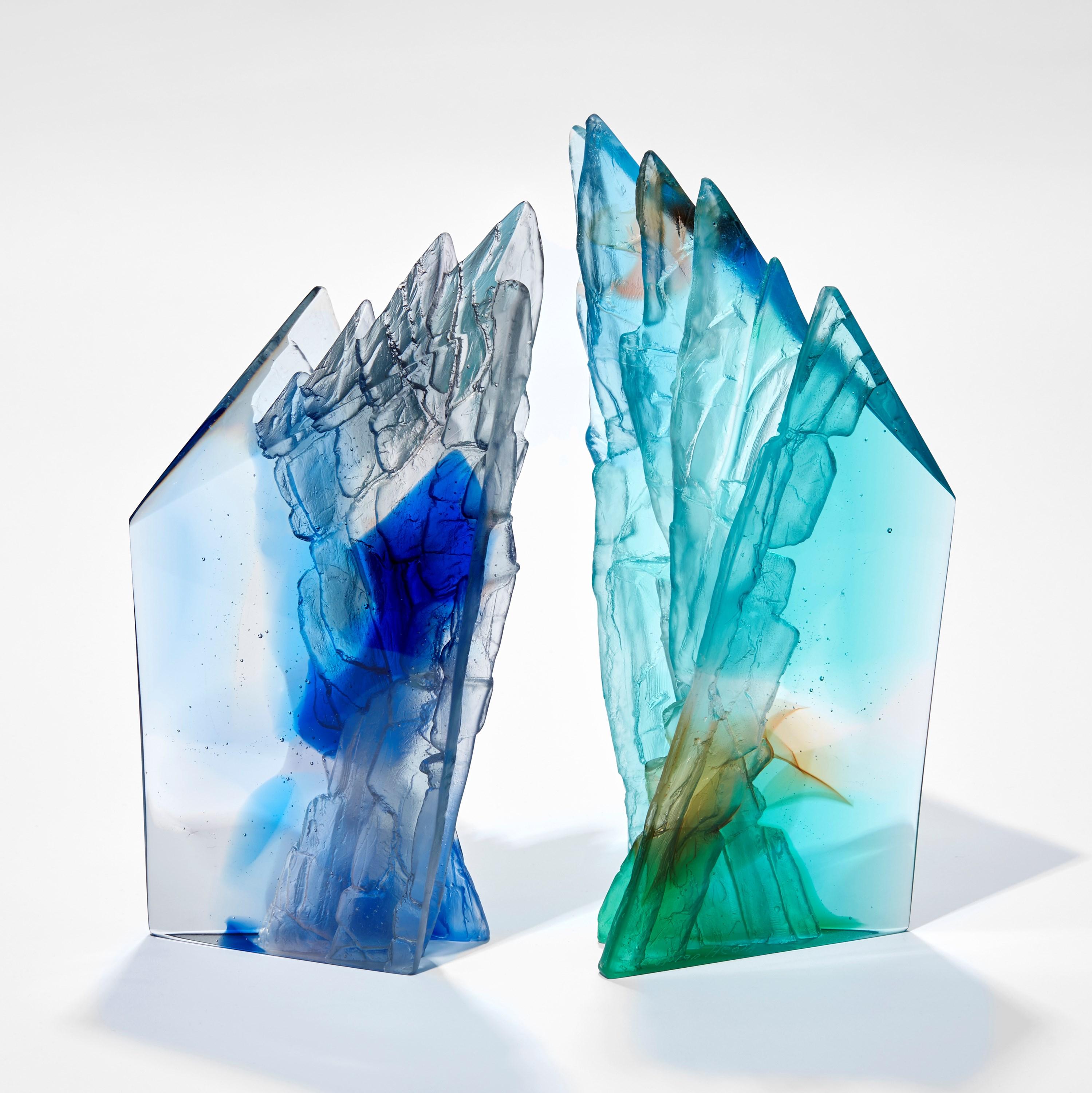 Cut Glass Turquoise Cliff II, a Turquoise & Jade Cast Glass Sculpture by Crispian Heath
