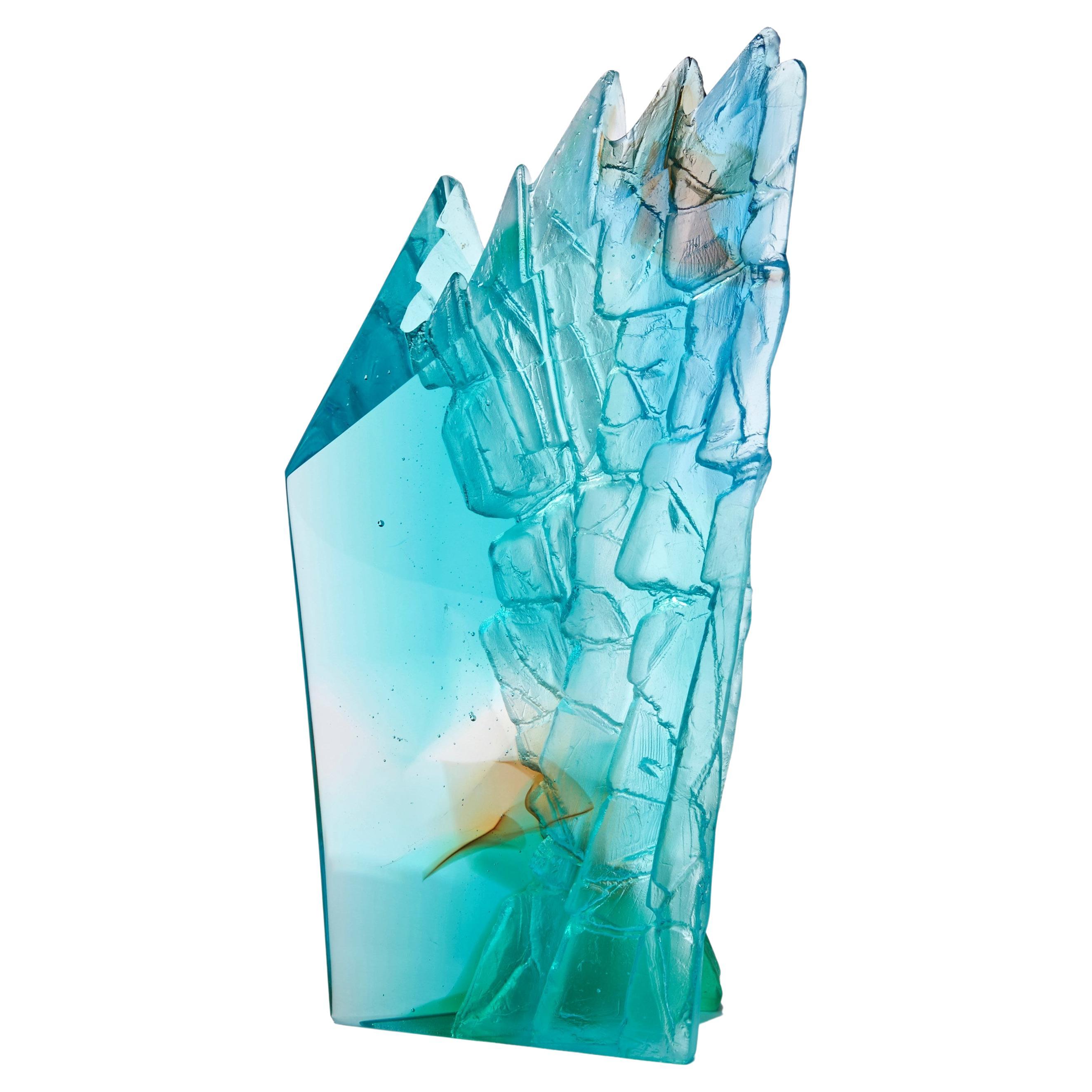 Turquoise Cliff II, a Turquoise & Jade Cast Glass Sculpture by Crispian Heath