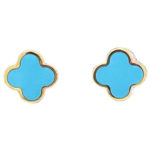 Turquoise Clover Stud Earrings For Sale