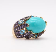Carlo Viani Turquoise Cocktail Ring in 18Kt Gold with 26.64 Cts Iolites & Topaz