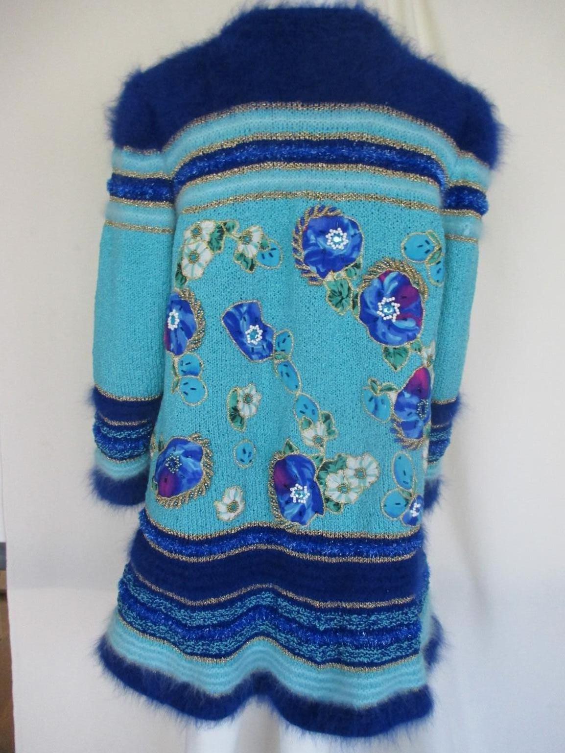 Women's or Men's Turquoise coat with flower appliqués