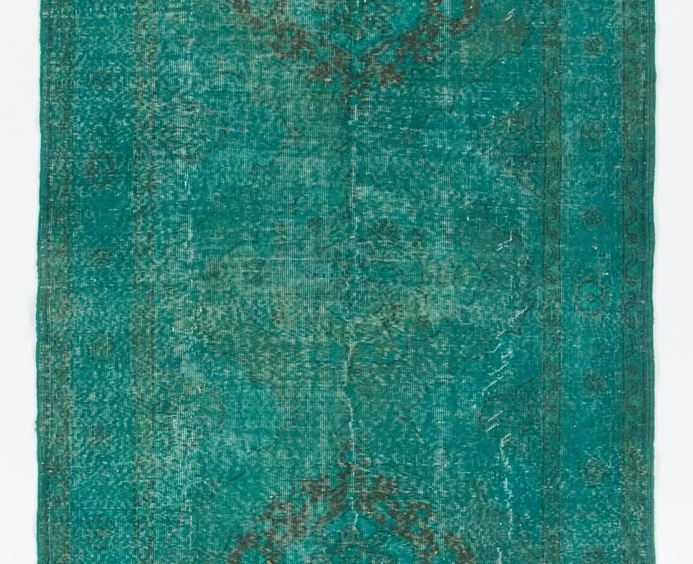 Turkish 5x13 Ft (can be altered) Vintage Runner Rug Overdyed in Teal 4 Modern Interiors For Sale