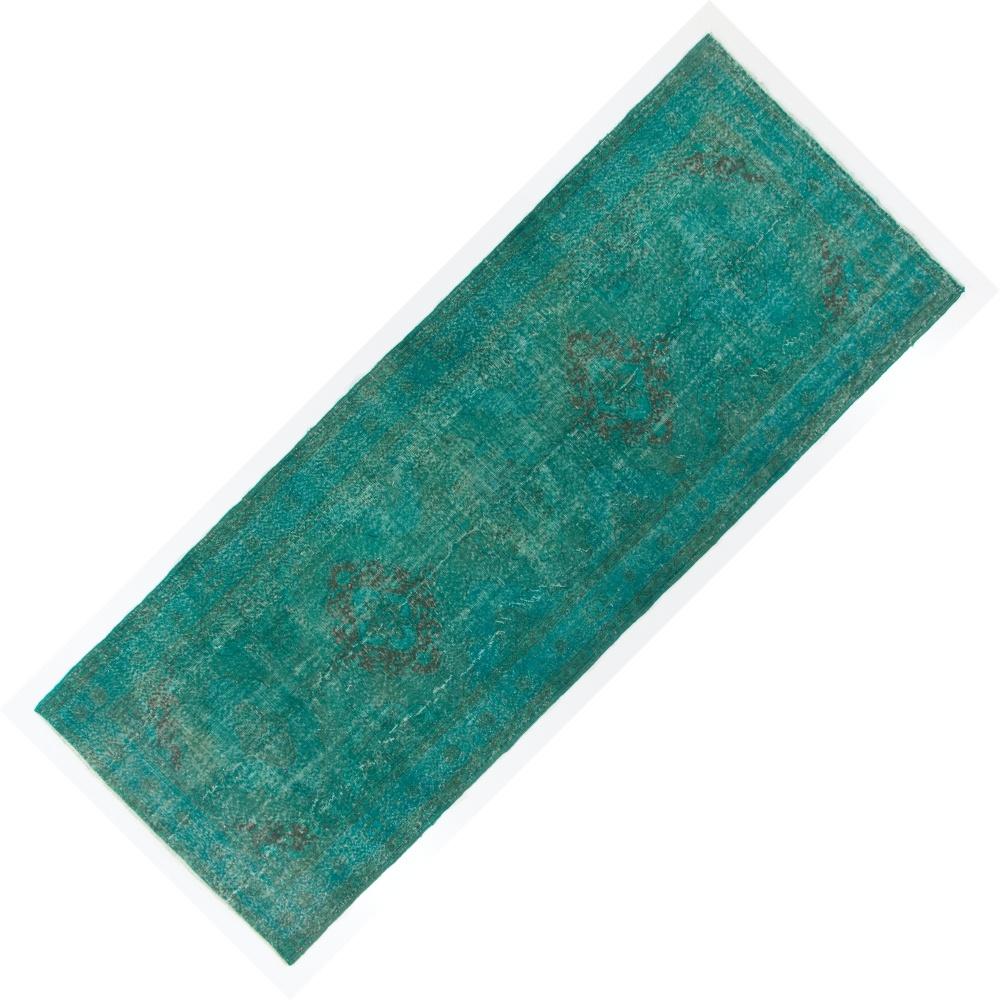 5x13 Ft (can be altered) Vintage Runner Rug Overdyed in Teal 4 Modern Interiors In Good Condition For Sale In Philadelphia, PA