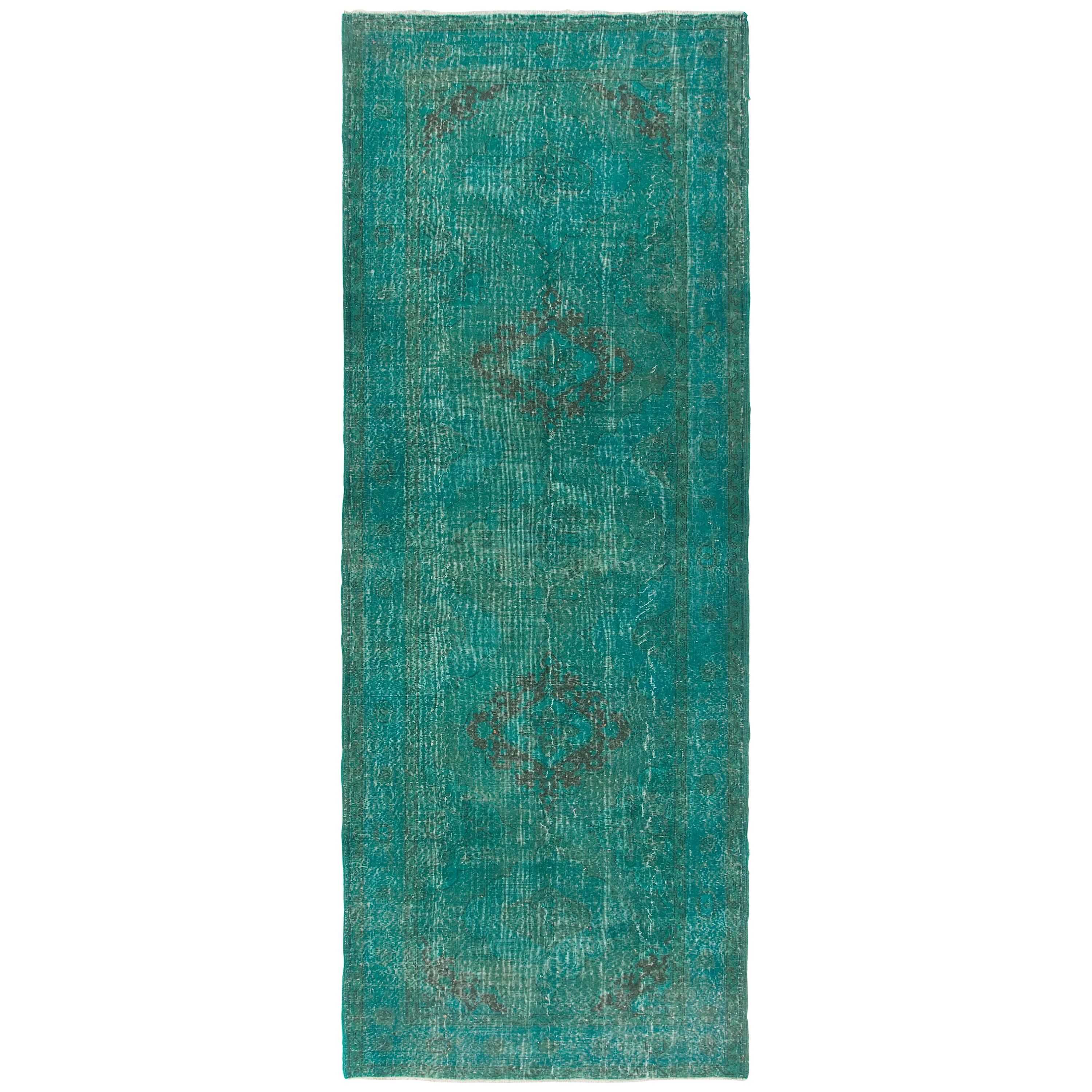 5x13 Ft (can be altered) Vintage Runner Rug Overdyed in Teal 4 Modern Interiors