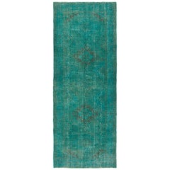 5x13 Ft (can be altered) Vintage Runner Rug in Teal Blue, Modern Corridor Carpet