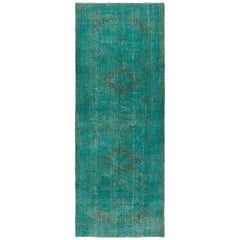 5x13 Ft (can be altered) Vintage Runner Rug in Teal Blue, Modern Corridor Carpet