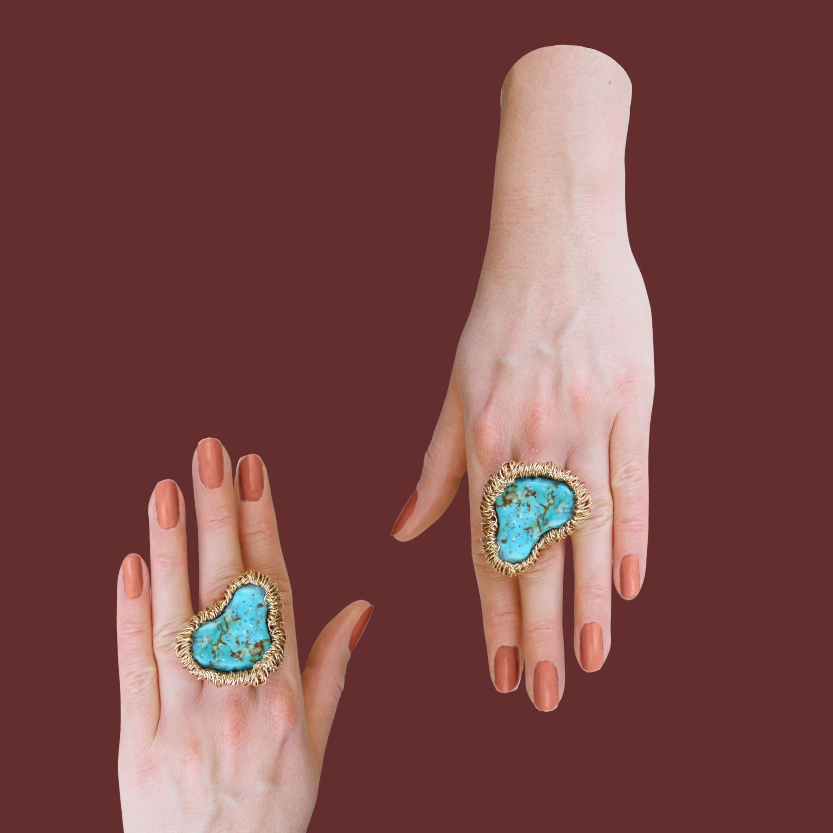 Turquoise colourful Statement Ring in 14 Kt Gold Filled One-Off by the artist 4