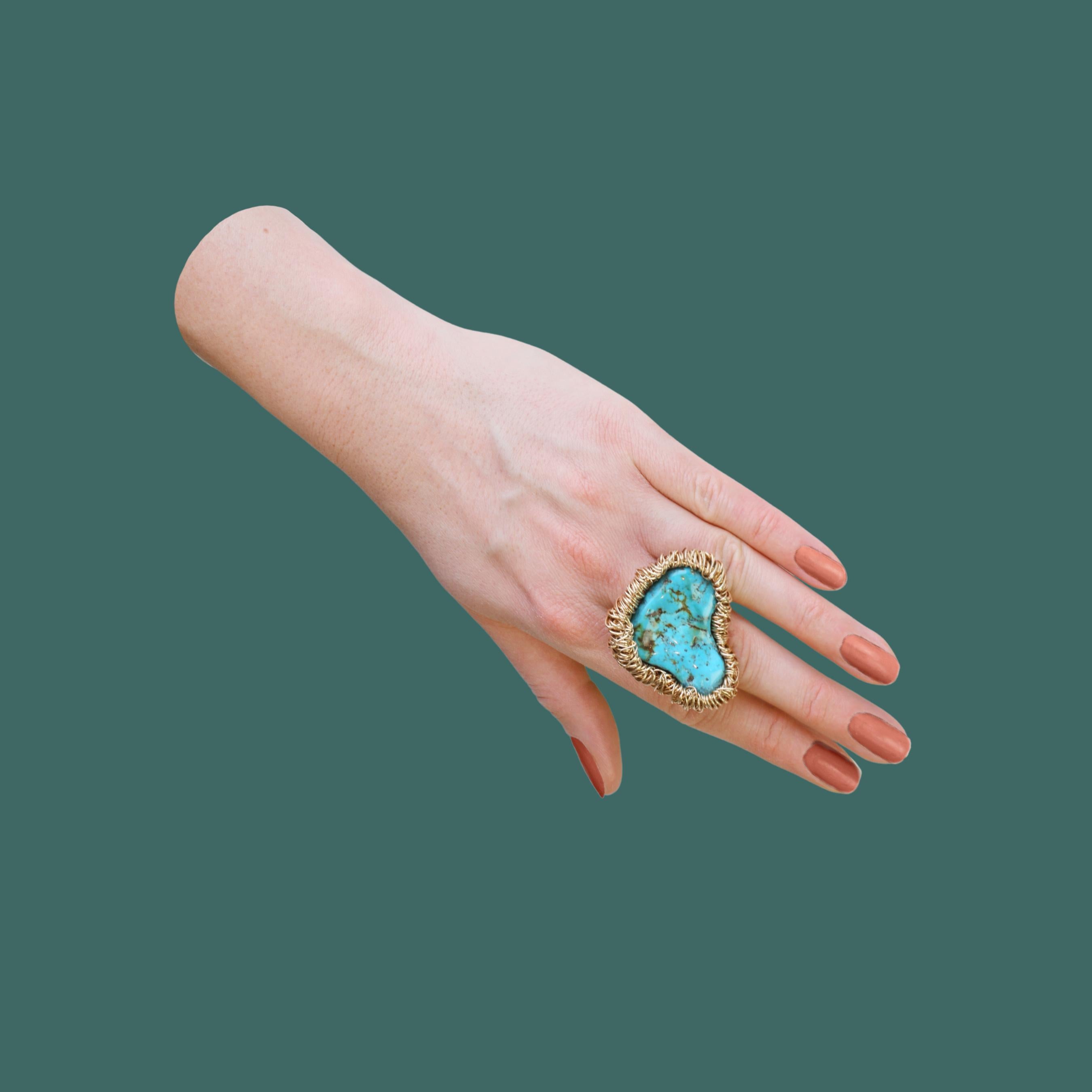 Contemporary Turquoise colourful Statement Ring in 14 Kt Gold Filled One-Off by the artist