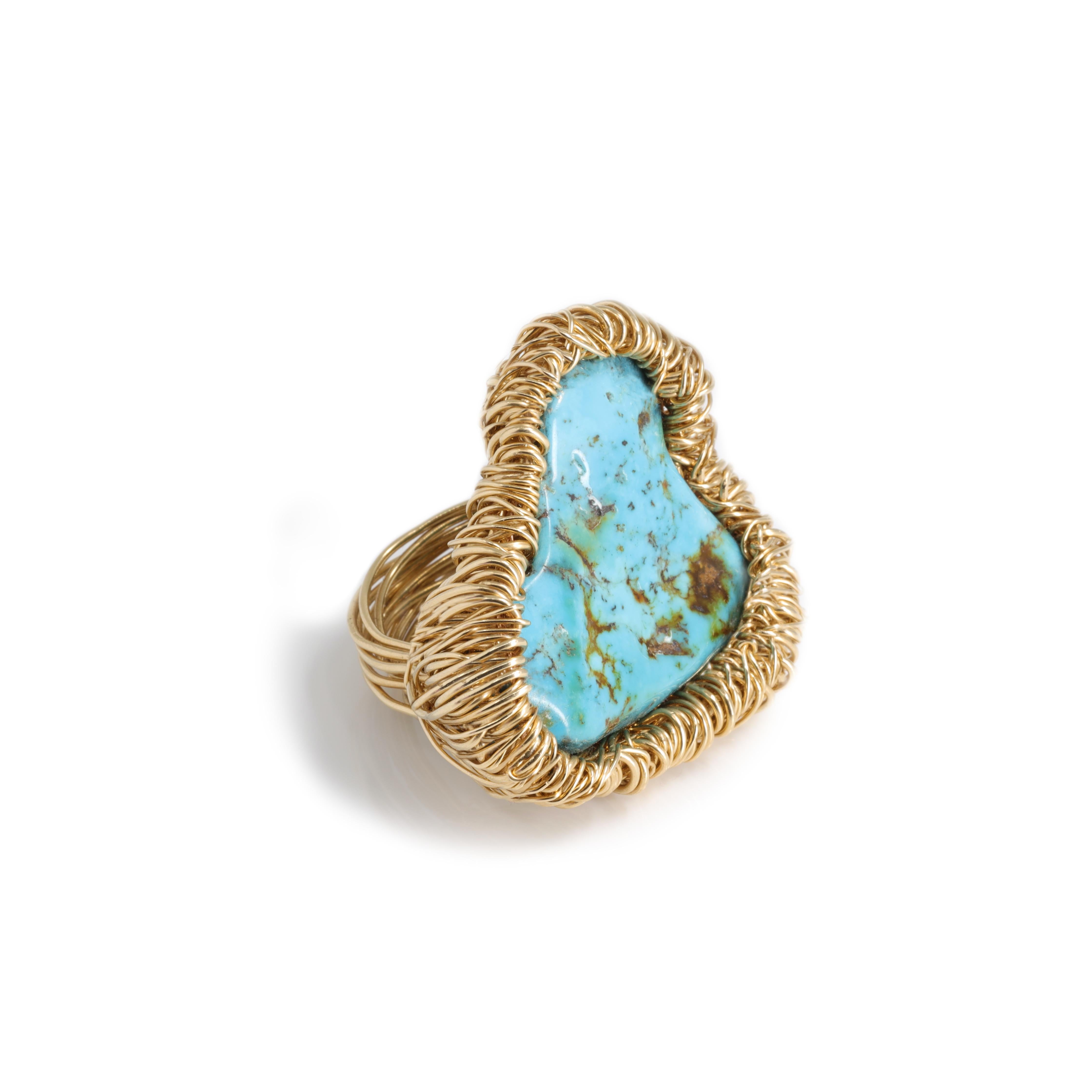 Women's or Men's Turquoise colourful Statement Ring in 14 Kt Gold Filled One-Off by the artist