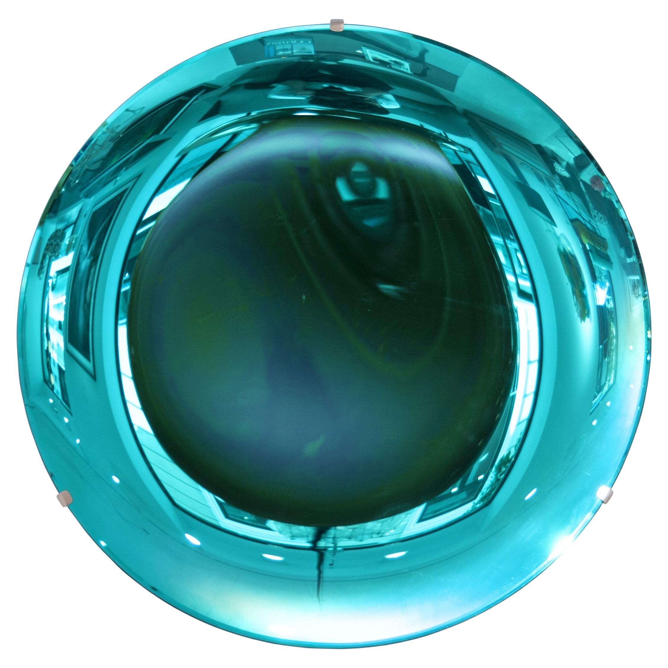 Turquoise Concave Hand-Crafted Murano Glass Rounded Mirror, Italy, 2022