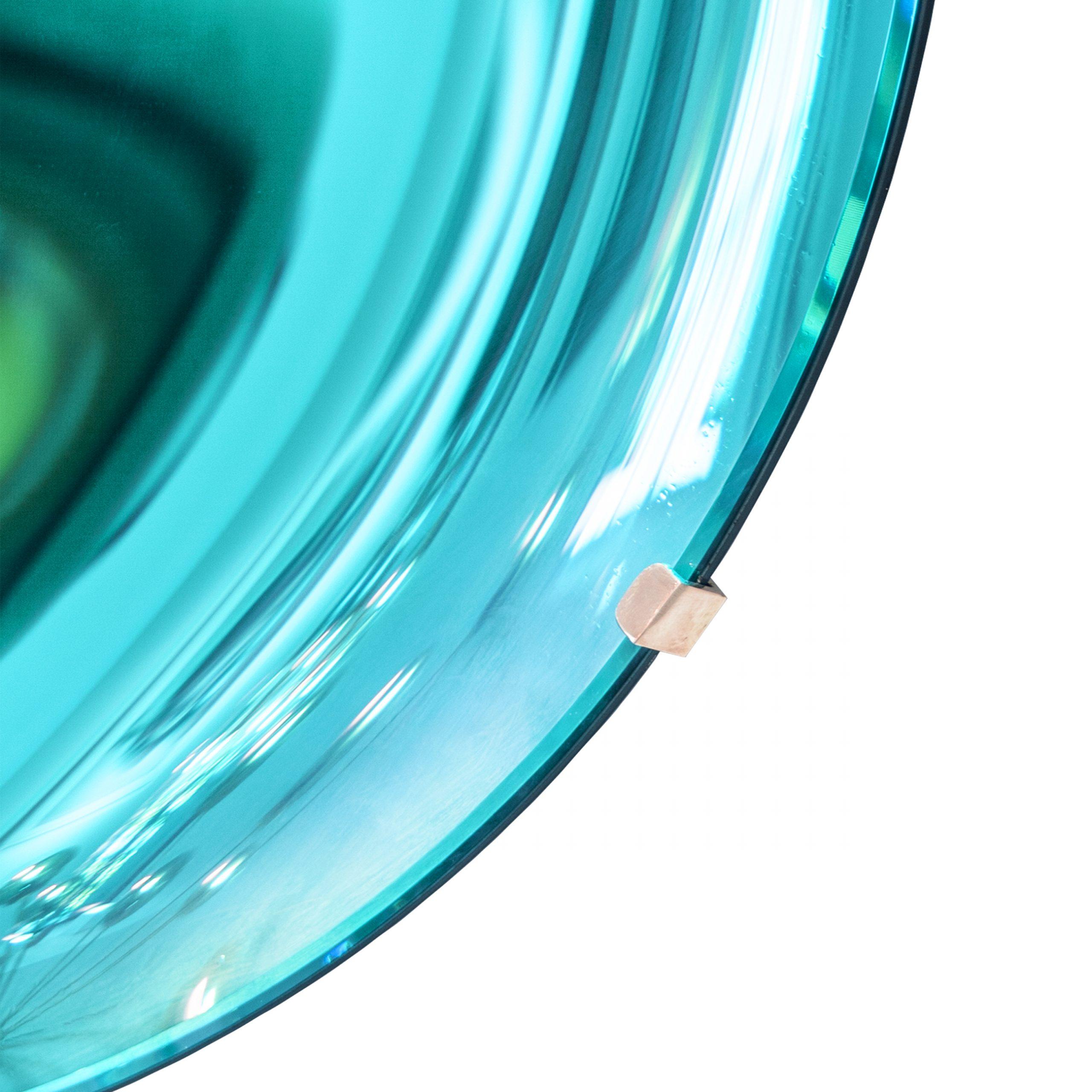 Fatto a mano Scultura a specchio in vetro di Murano concavo color turchese, realizzata a mano in Italia, 2024 in vendita