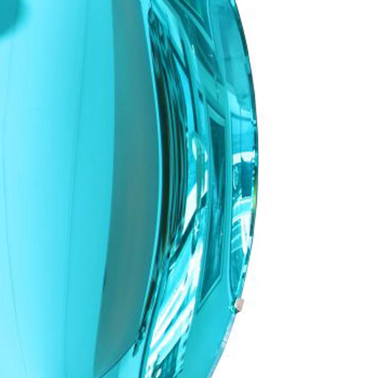 Ottone Scultura a specchio in vetro di Murano concavo color turchese, realizzata a mano in Italia, 2024 in vendita