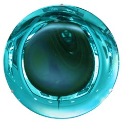 Scultura a specchio in vetro di Murano concavo color turchese, realizzata a mano in Italia, 2024