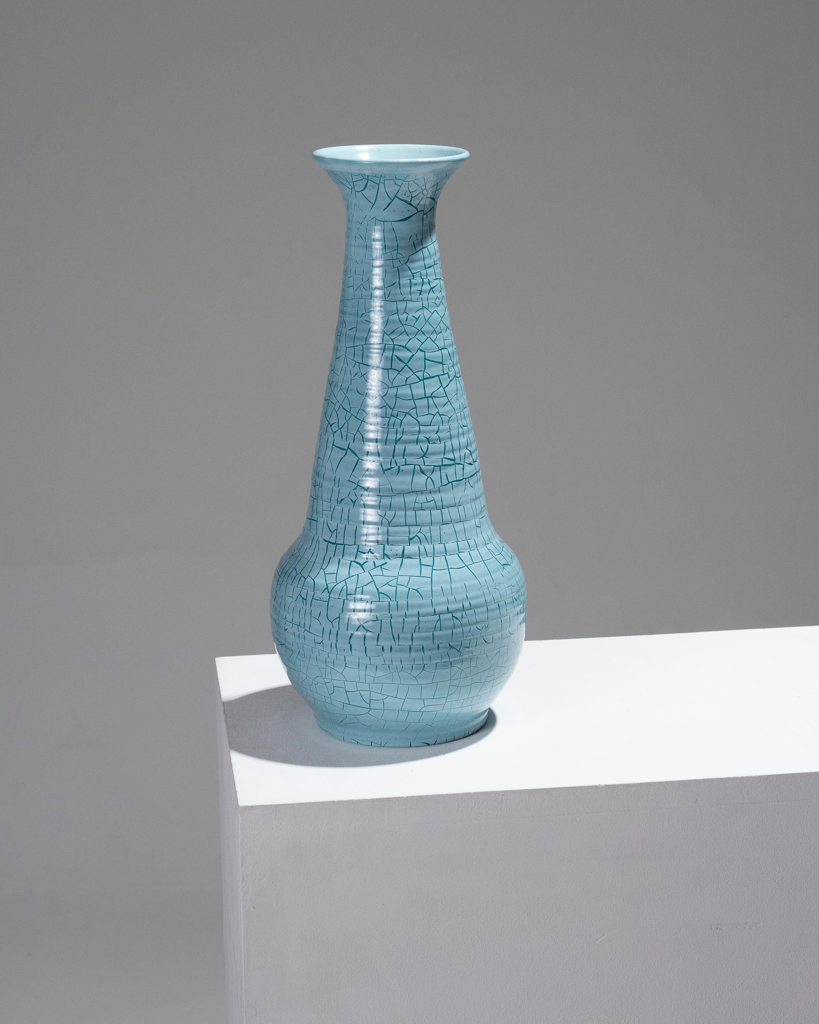 Mid-Century moderno Turquoise Conical Ceramic Vase, Accolay, 1950s in vendita