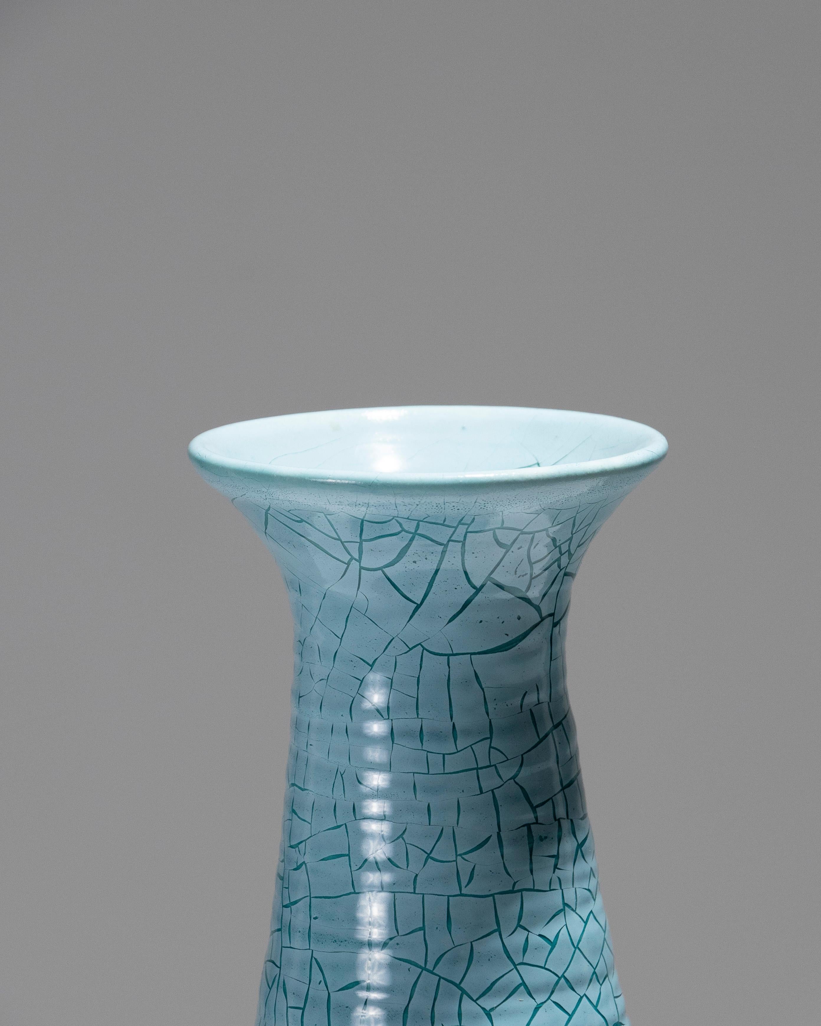 Turquoise Conical Ceramic Vase, Accolay, 1950s In condizioni buone in vendita a PARIS, FR
