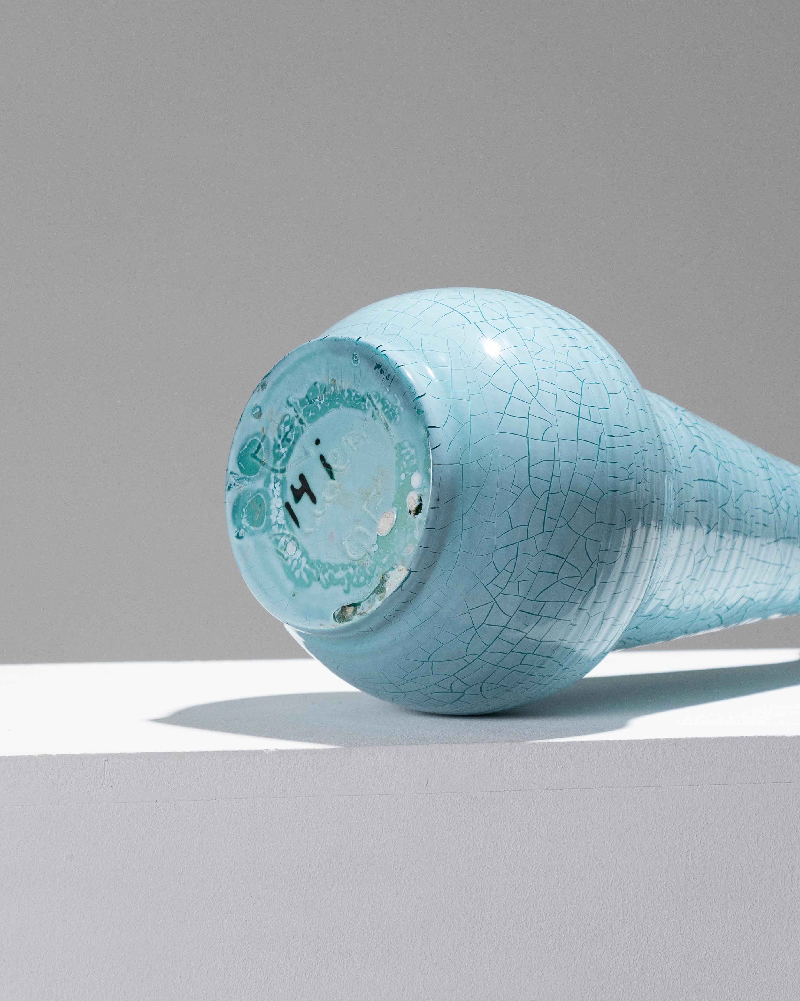 Turquoise Conical Ceramic Vase, Accolay, 1950s in vendita 1