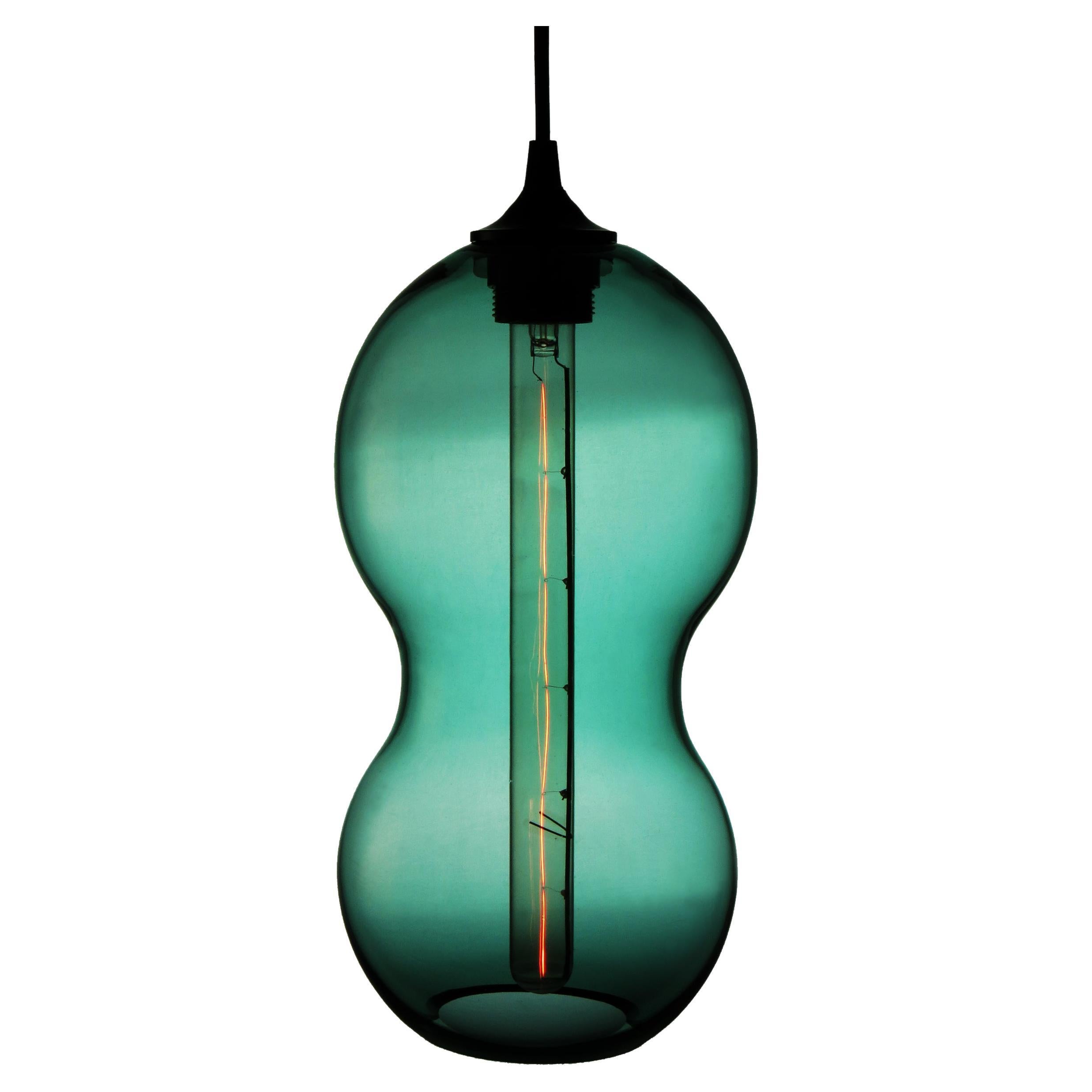 Turquoise Contemporary Organic Architectural Hand Blown Pendant Lamp For Sale