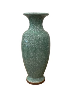 Turquoise Contrast Crackle Glazed Tall Tulip Shape Vase, China, Contemporary