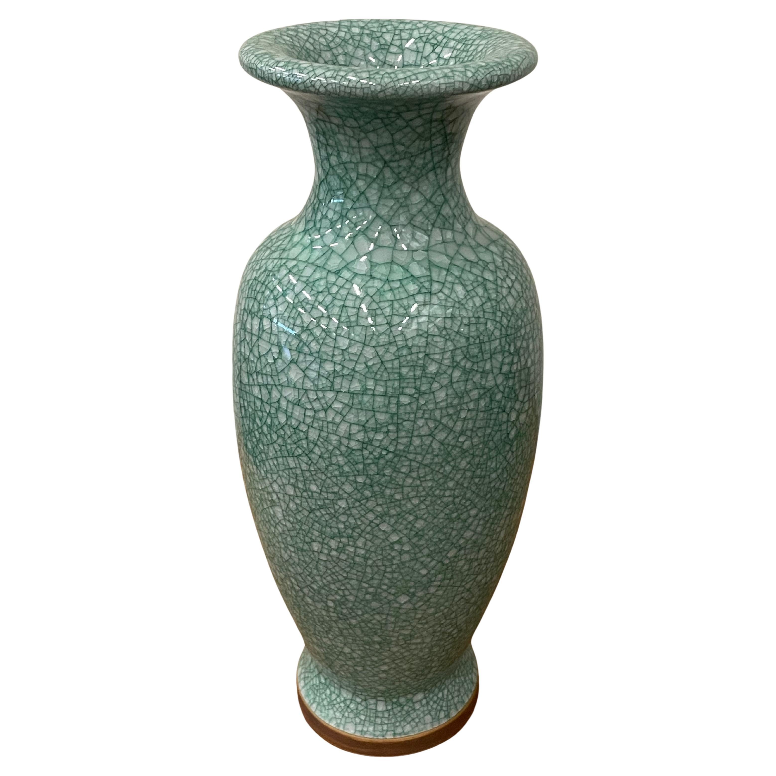 Turquoise Contrast Crackle Glazed Tall Tulip Shape Vase, China, Contemporary