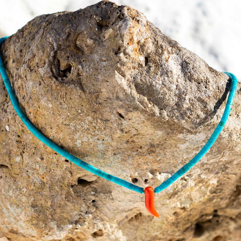 Mixed Cut Turquoise Coral Horn 925 Sterling Silver Beaded Handmade Cocktail Boho Necklace For Sale