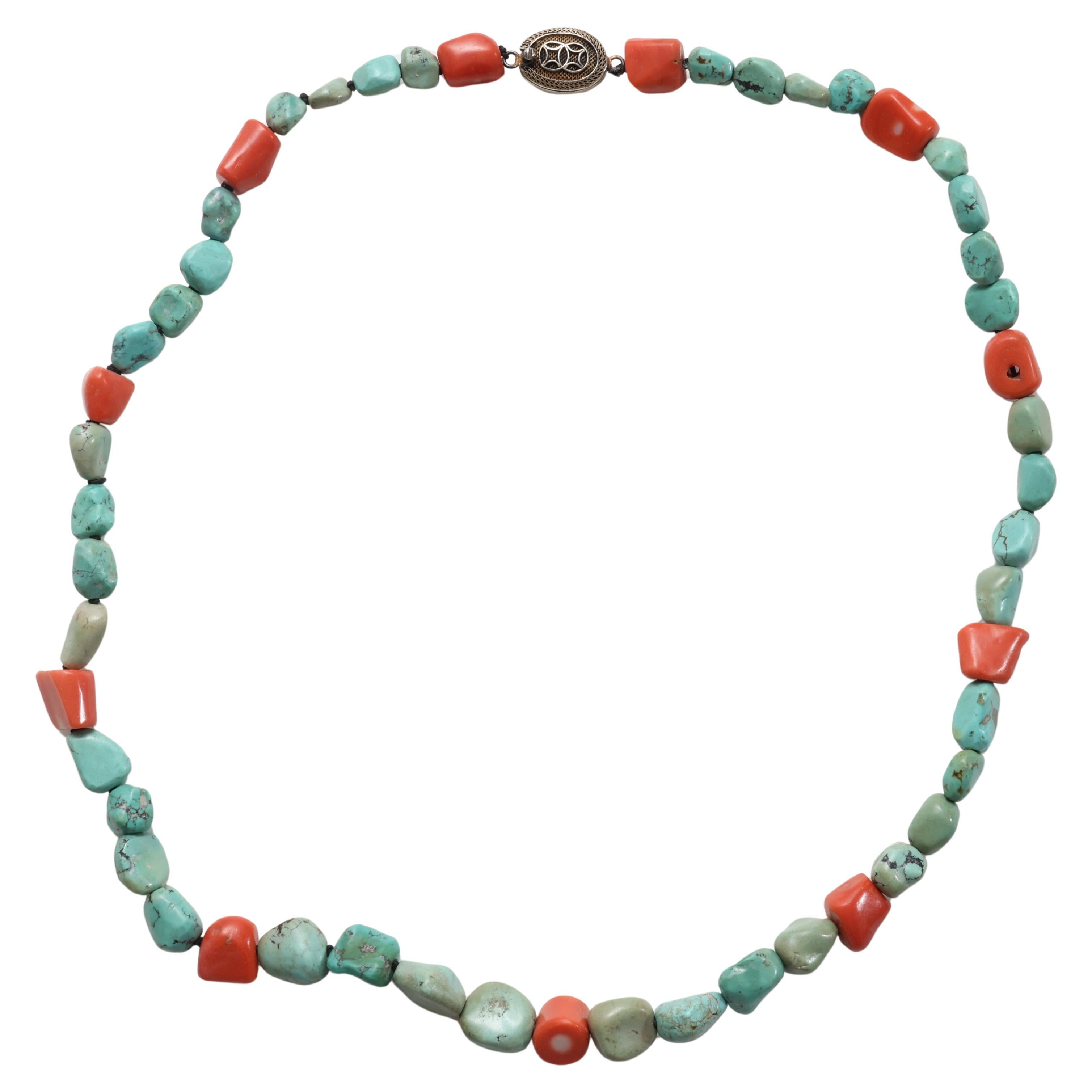 Turquoise, Coral Necklace, Chinese, Circa 1920-1930