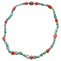 Antique Turquoise, Coral Necklace, Chinese, Circa 1920-1930