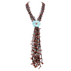 Turquoise, Coral, Onyx, Multi-strands Necklace. Turquoise, Coral, Onyx, Multi-strands Necklace.