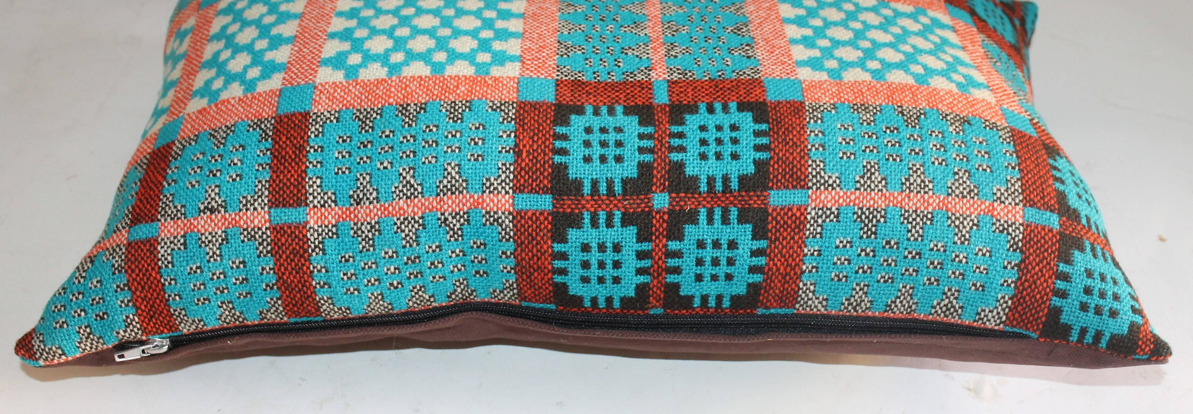 Hand-Crafted Turquoise Coverlet Pillows, Pair