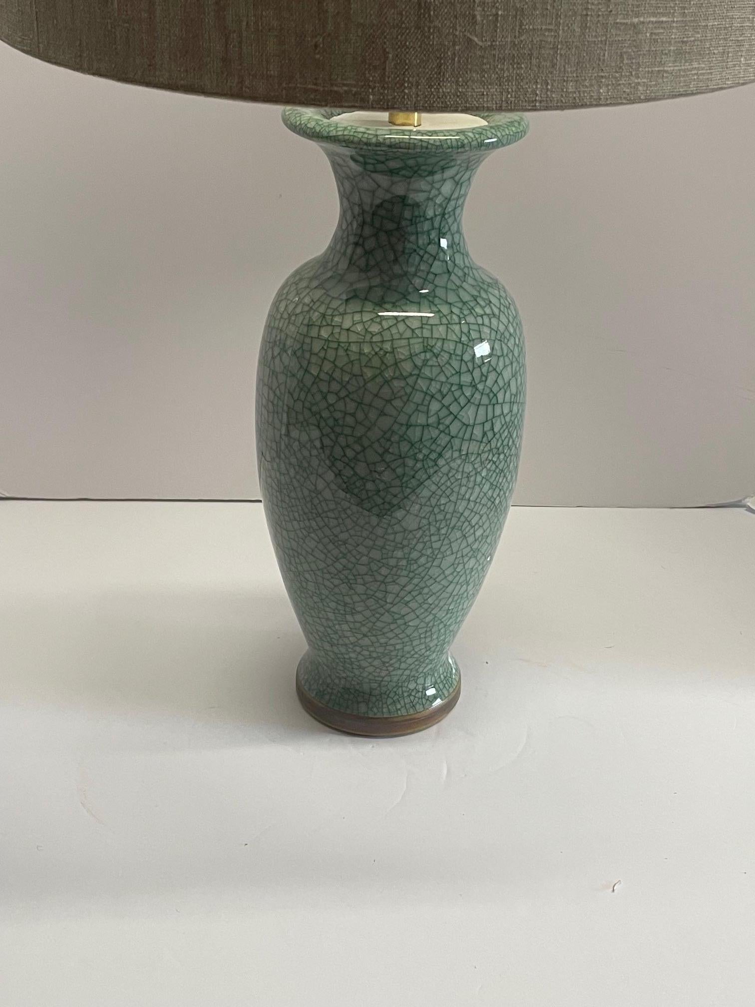Chinese Turquoise Crackle Glaze Pair Tall Lamps, China, Contemporary For Sale