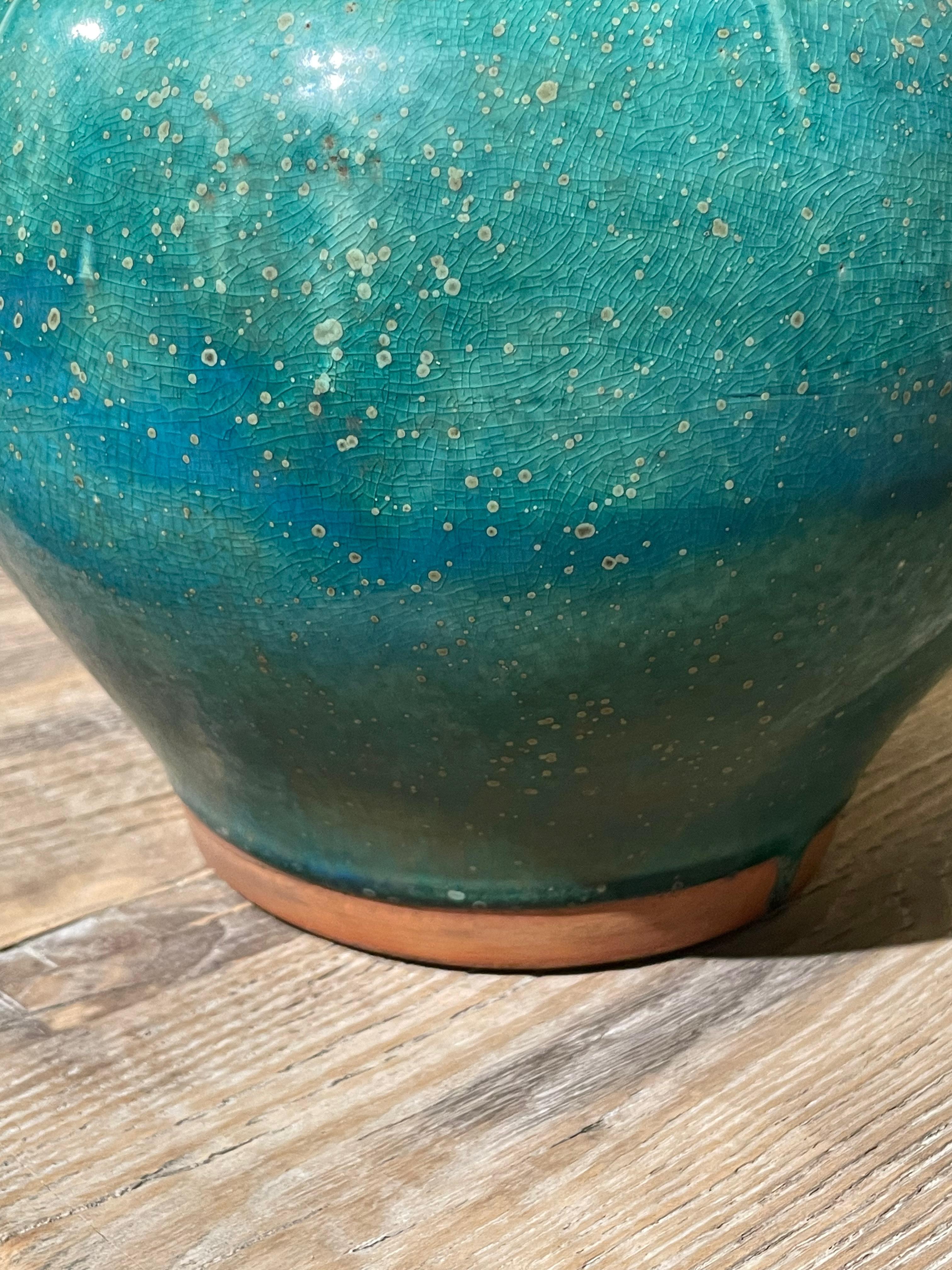 Turquoise Crackle Glaze Simple Shape Vase, China, Contemporary In New Condition For Sale In New York, NY