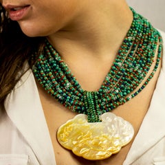 Turquoise Crystal Lapis Lazuli Red Coral Pearl Medallion Multi Strand Necklace