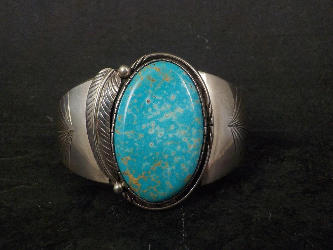 Bracelet manchette turquoise Navajo Fred Guerro en vente 1