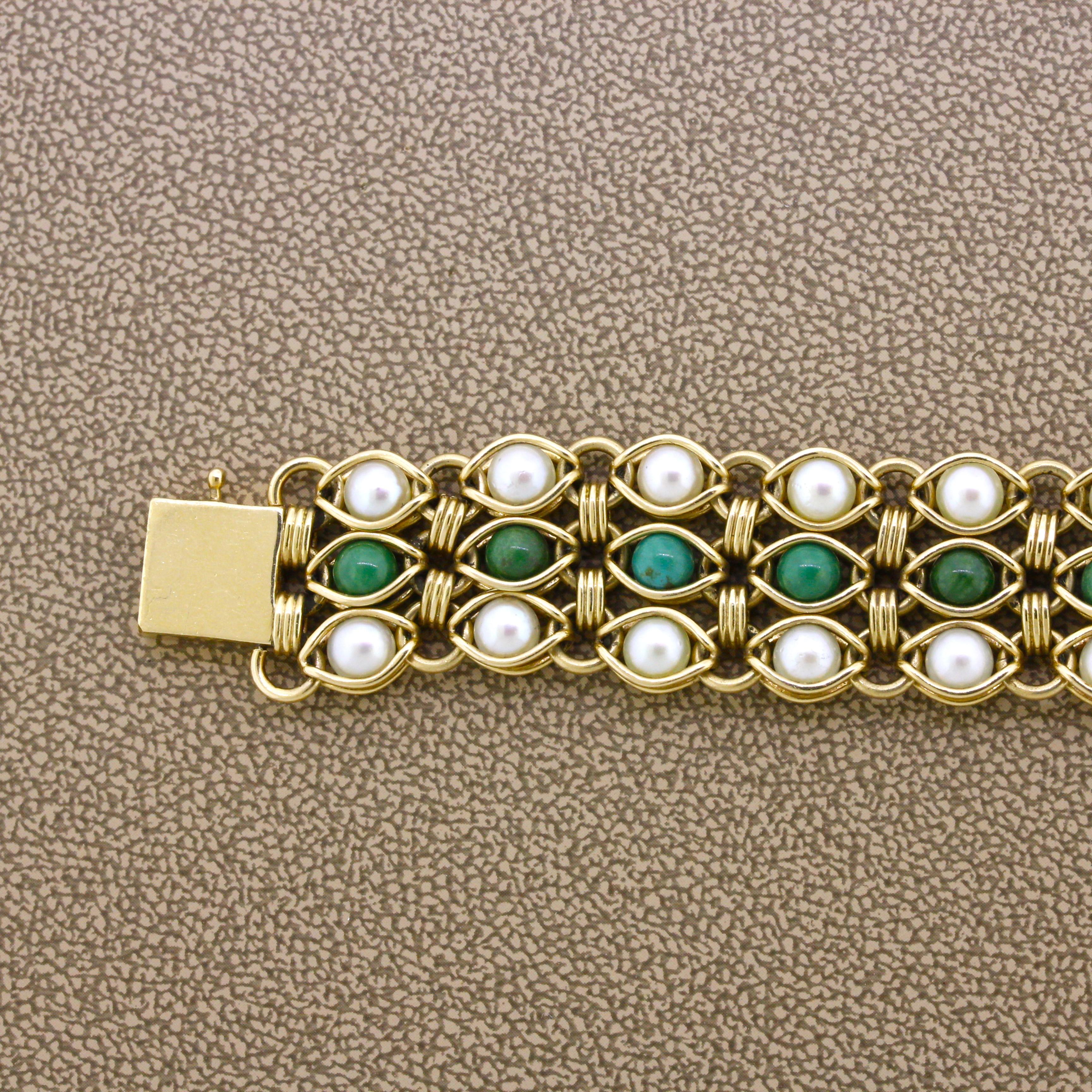 Turquoise Cultured-Pearl Gold Bracelet 5
