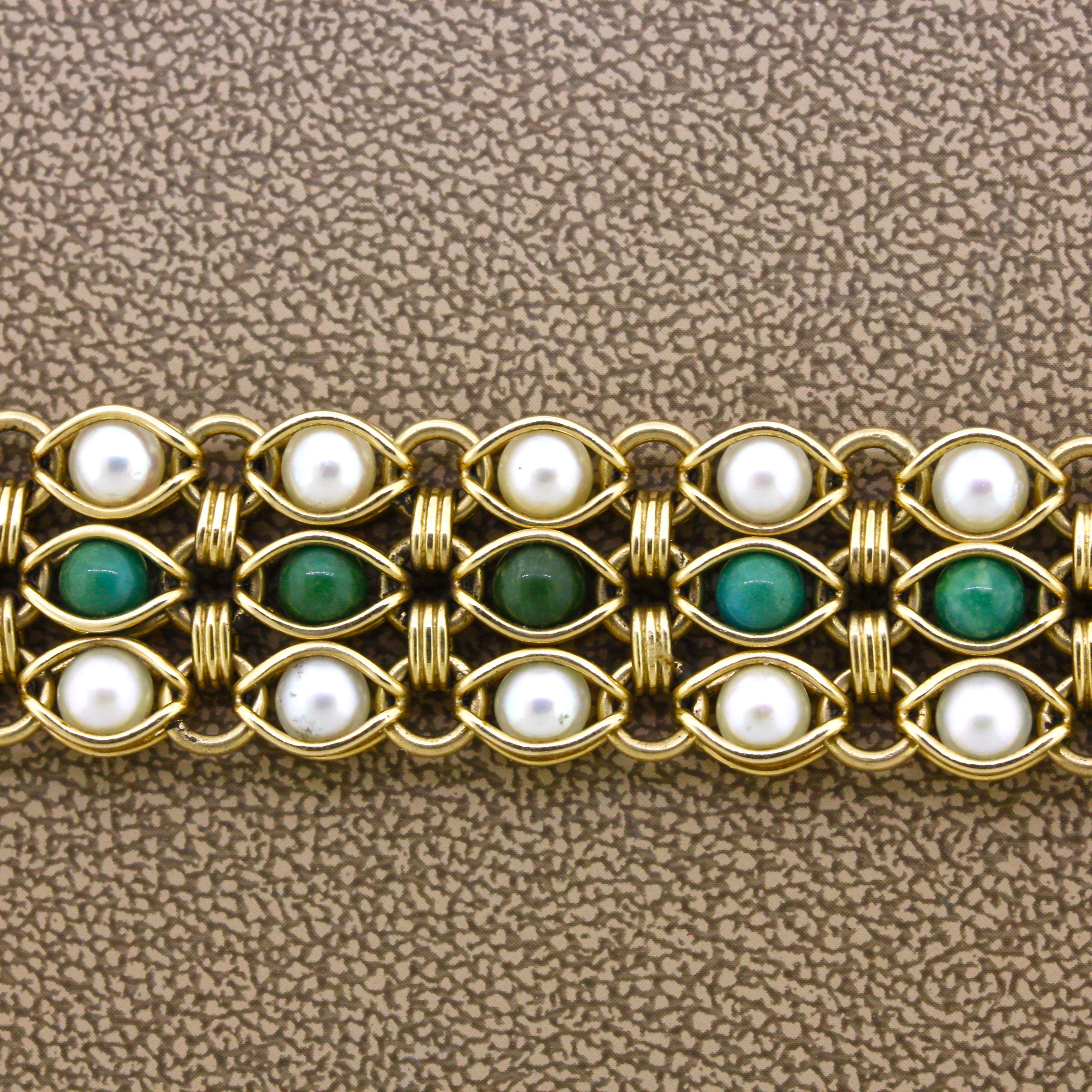 Turquoise Cultured-Pearl Gold Bracelet 6