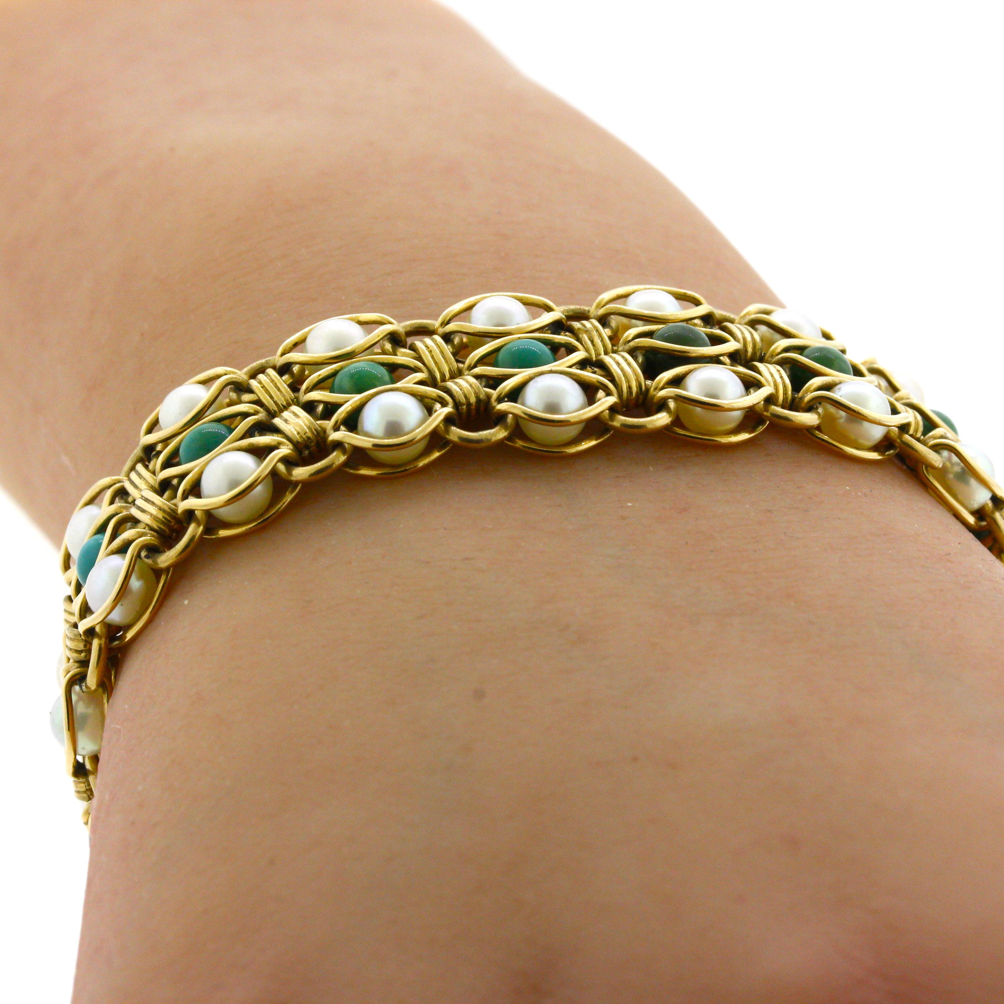 Turquoise Cultured-Pearl Gold Bracelet 7