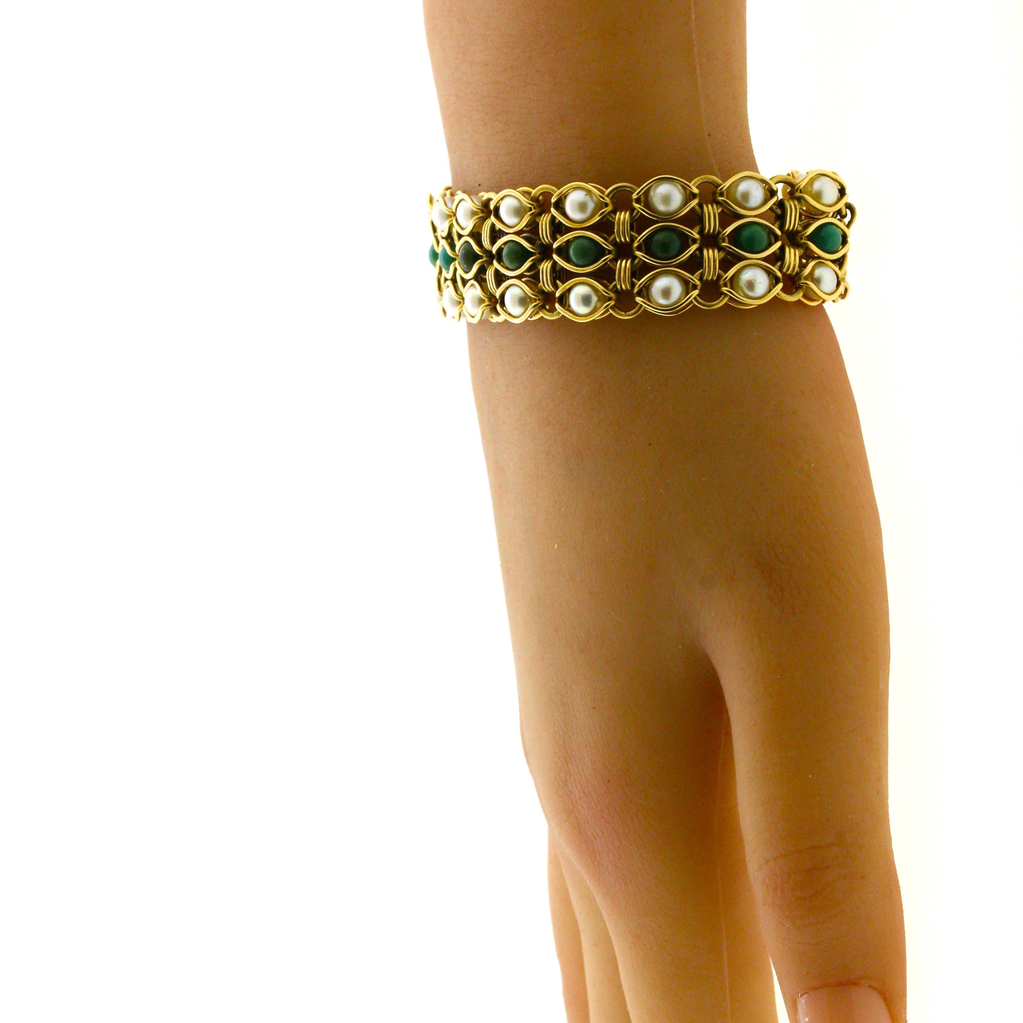 Women's Turquoise Cultured-Pearl Gold Bracelet