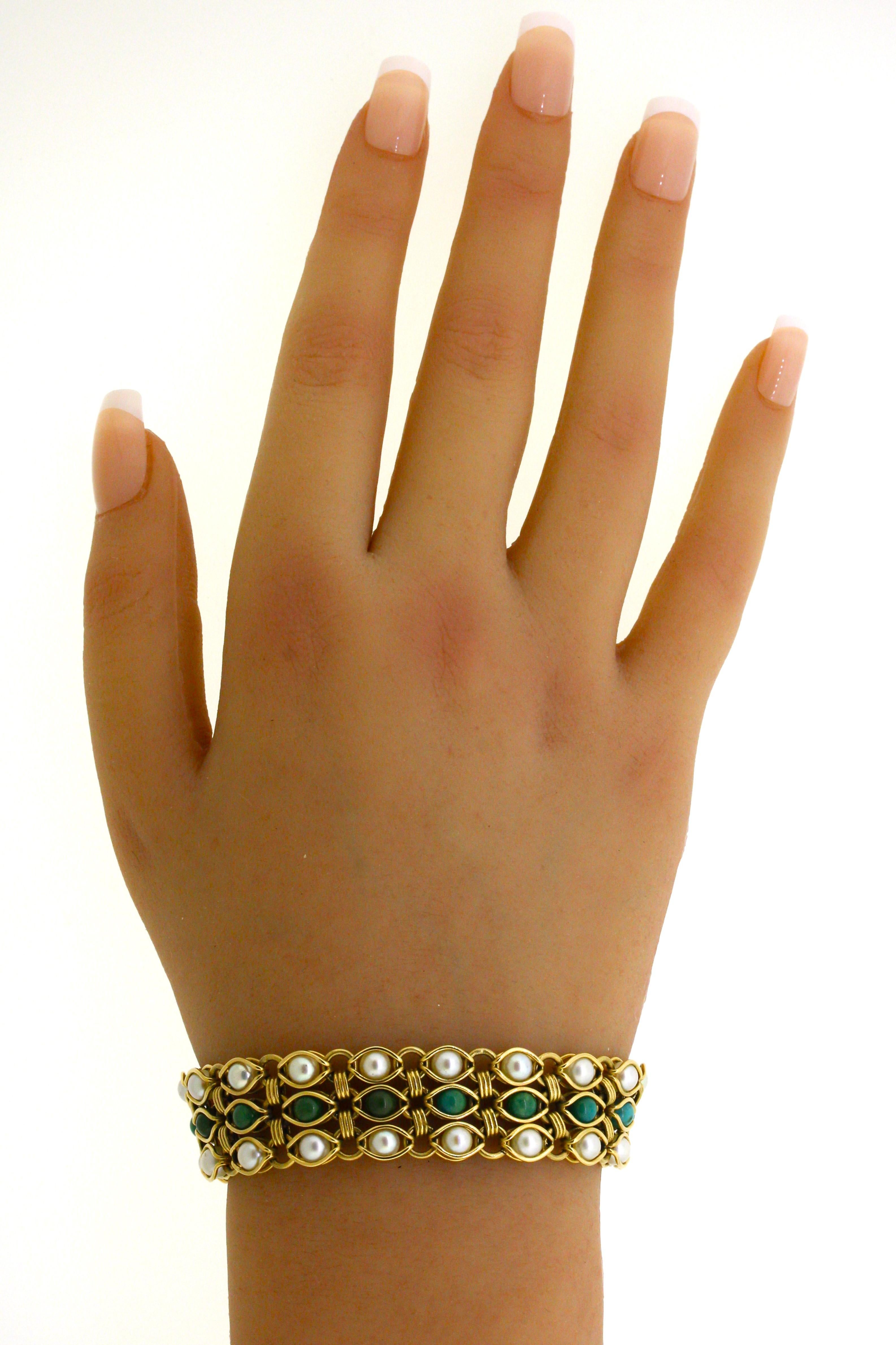 Turquoise Cultured-Pearl Gold Bracelet 1