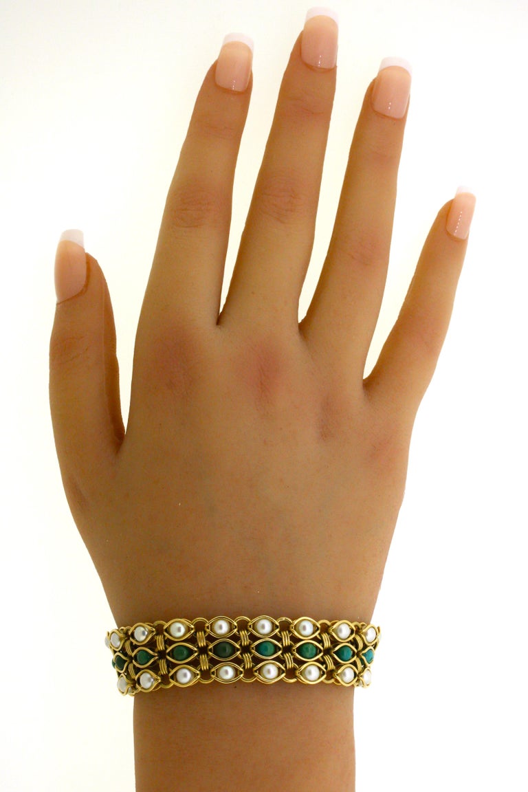 Turquoise CulturedPearl Gold Bracelet For Sale at 1stDibs