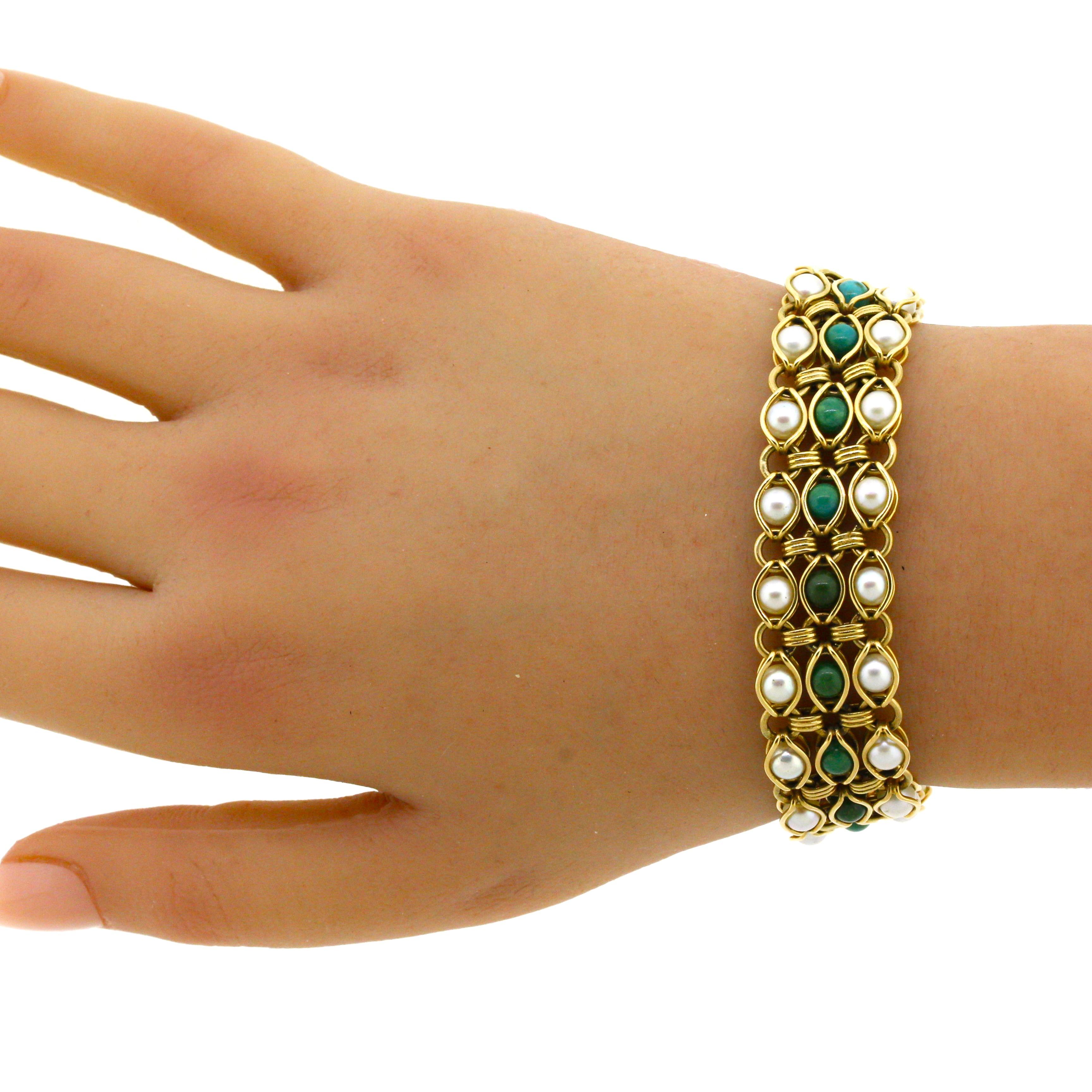 Turquoise Cultured-Pearl Gold Bracelet 2