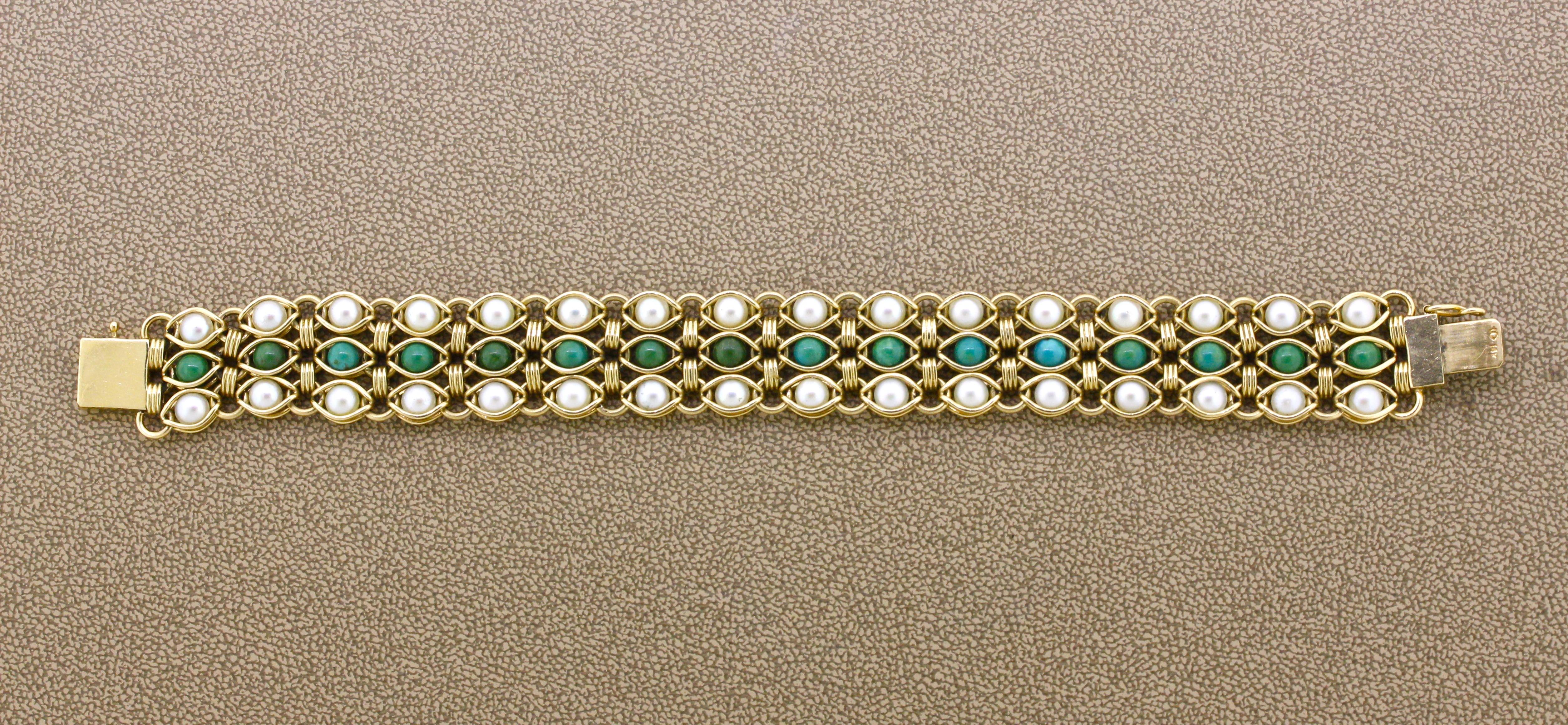 Turquoise Cultured-Pearl Gold Bracelet 3
