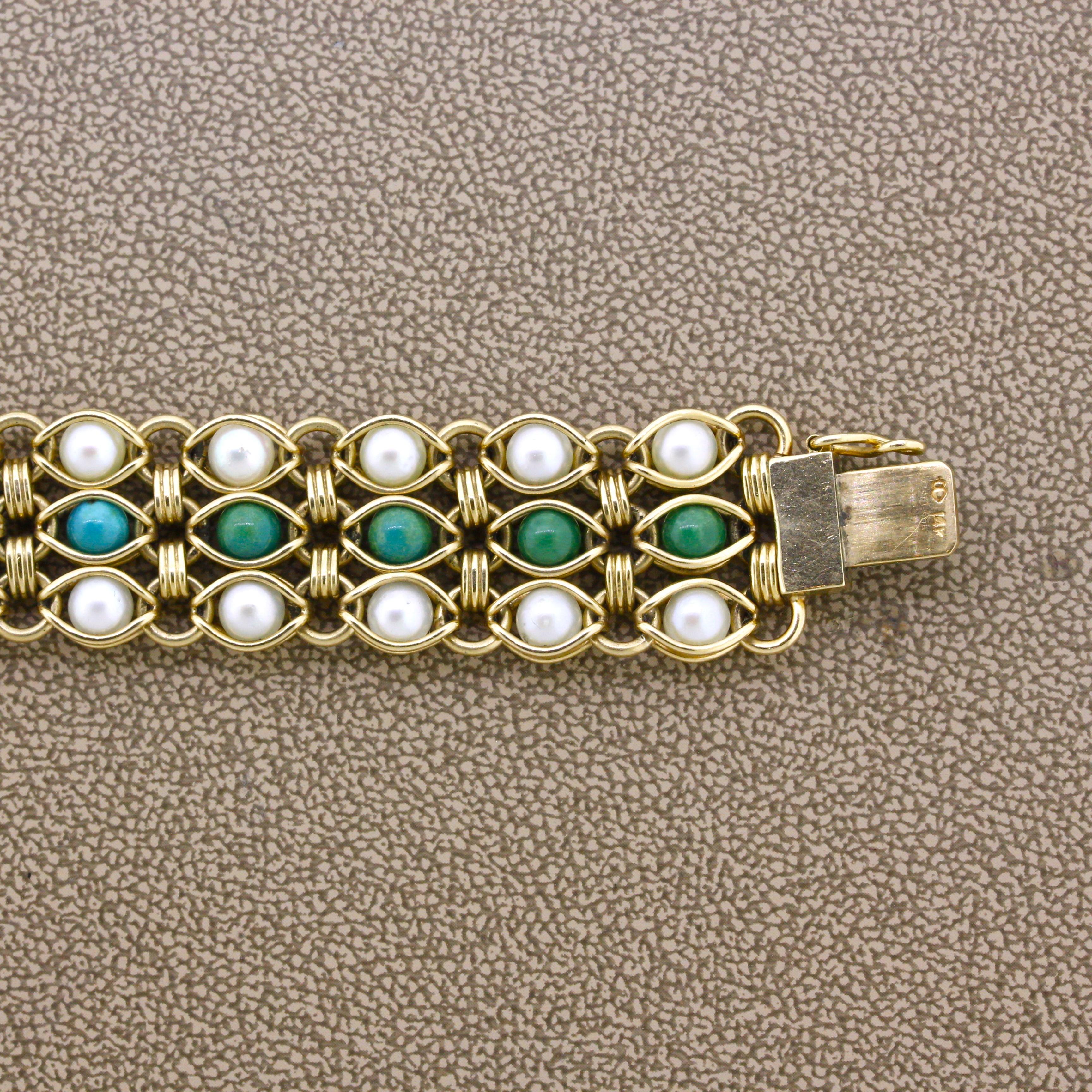 Turquoise Cultured-Pearl Gold Bracelet 4