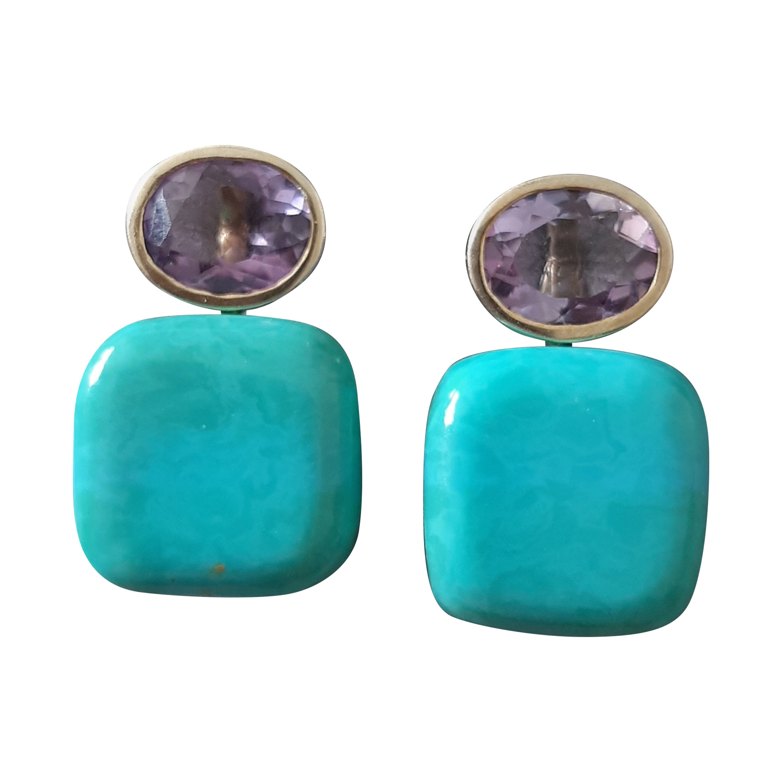 Türkis Kissen Form Amethyst Oval facettiert 14k Solid Gold Ohrstecker