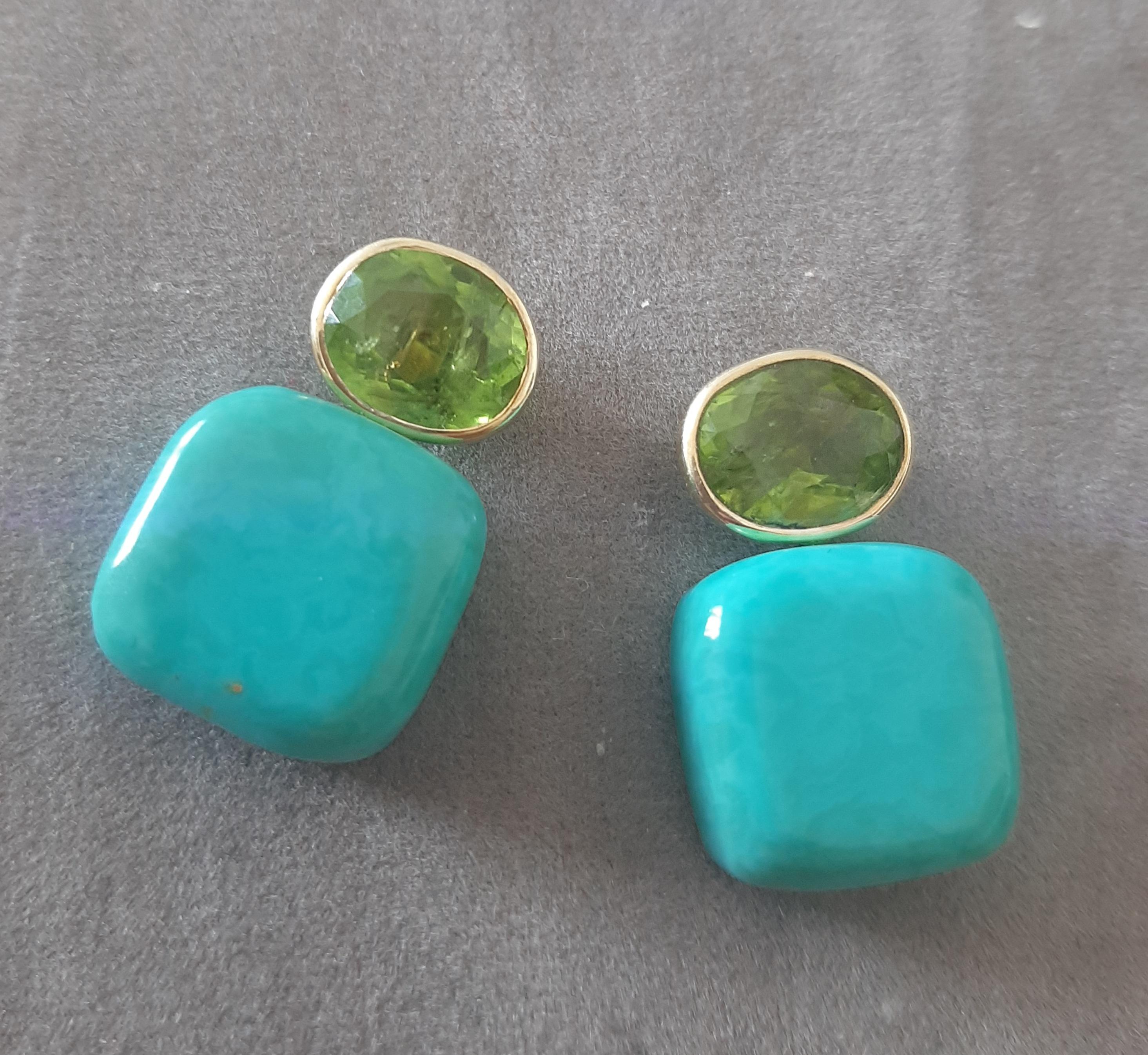 Orecchini a perno in oro giallo massiccio 14k con peridoto ovale sfaccettato a forma di cuscino di turchese in vendita 5