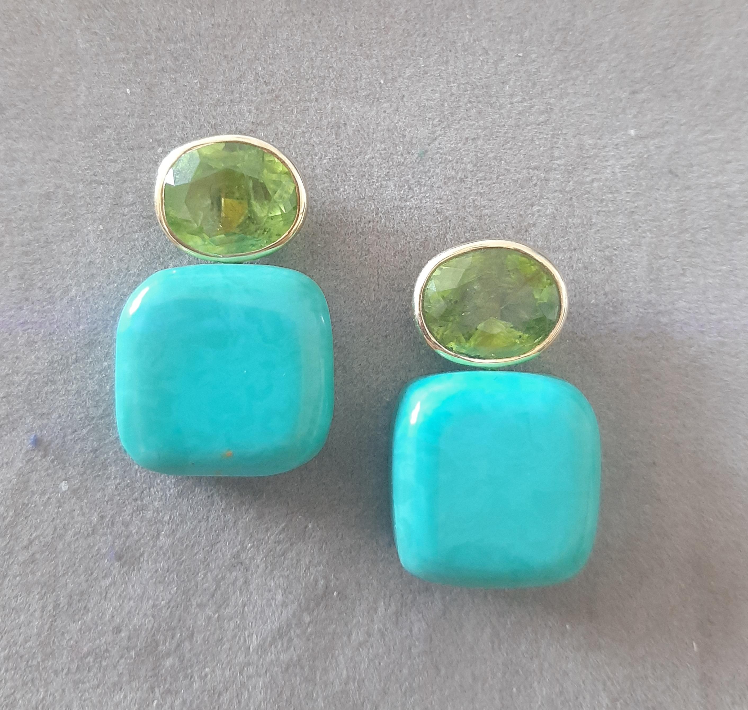 Orecchini a perno in oro giallo massiccio 14k con peridoto ovale sfaccettato a forma di cuscino di turchese in vendita 6