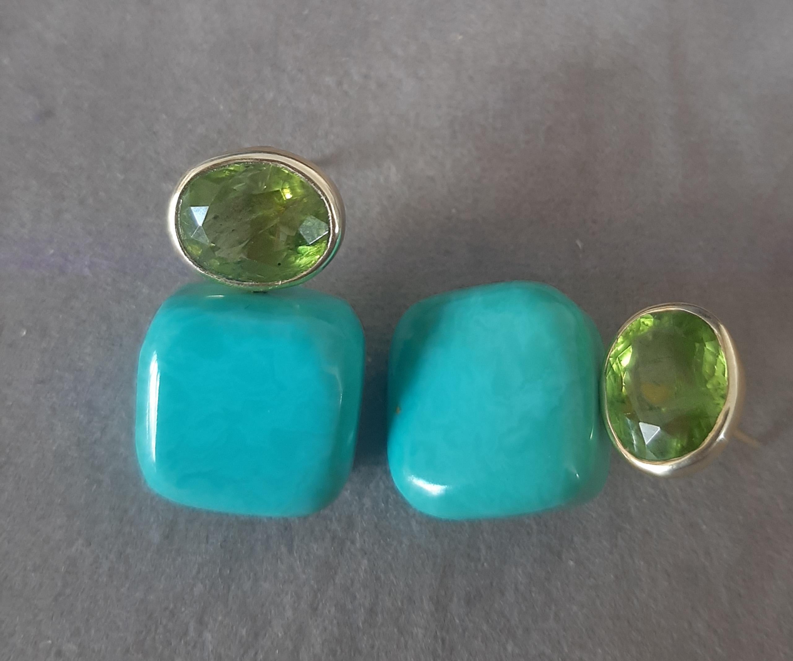 Orecchini a perno in oro giallo massiccio 14k con peridoto ovale sfaccettato a forma di cuscino di turchese in vendita 3