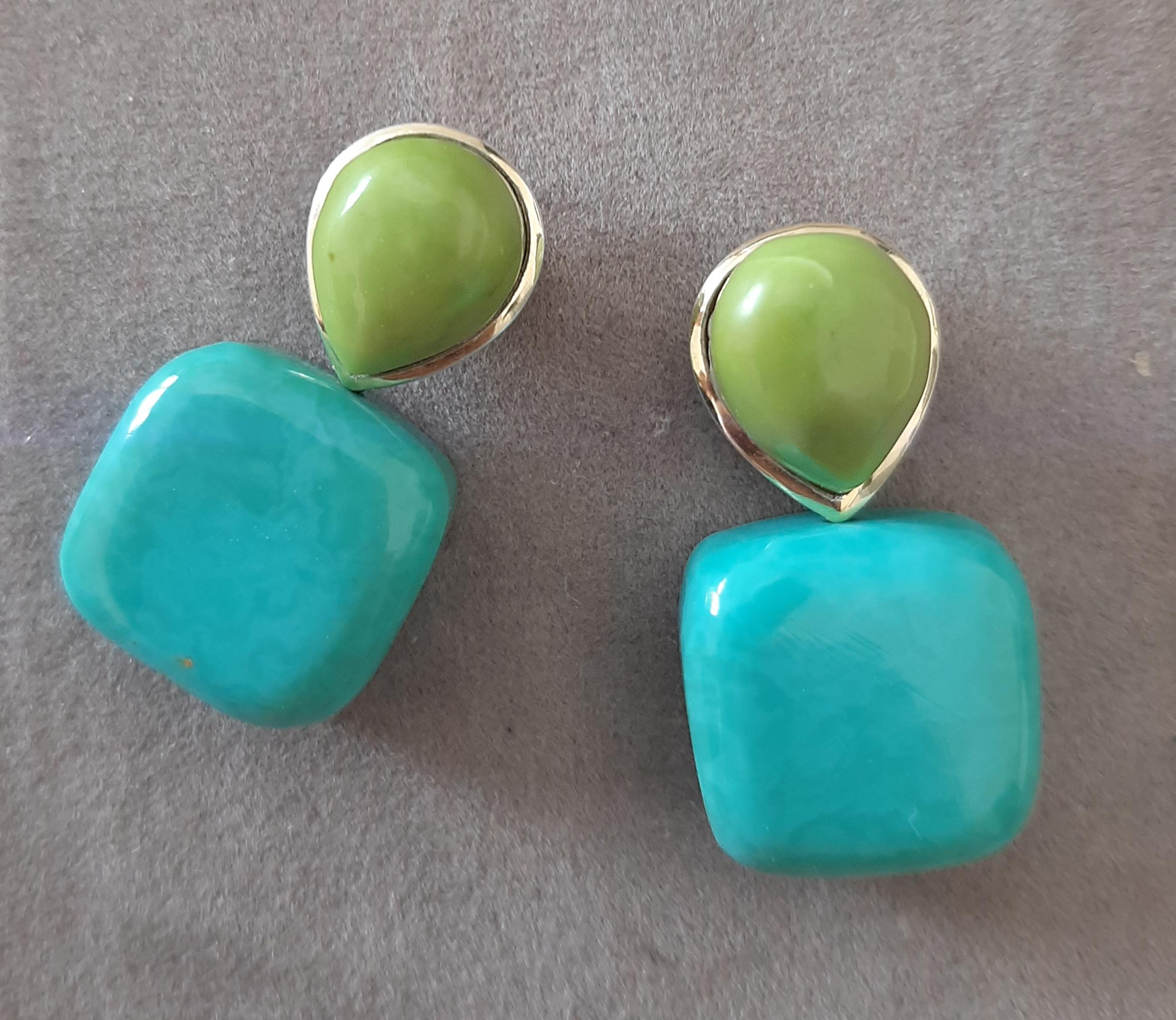Pendientes de oro macizo de 14 quilates con perlas de turquesa verde en forma de cojín en venta 5