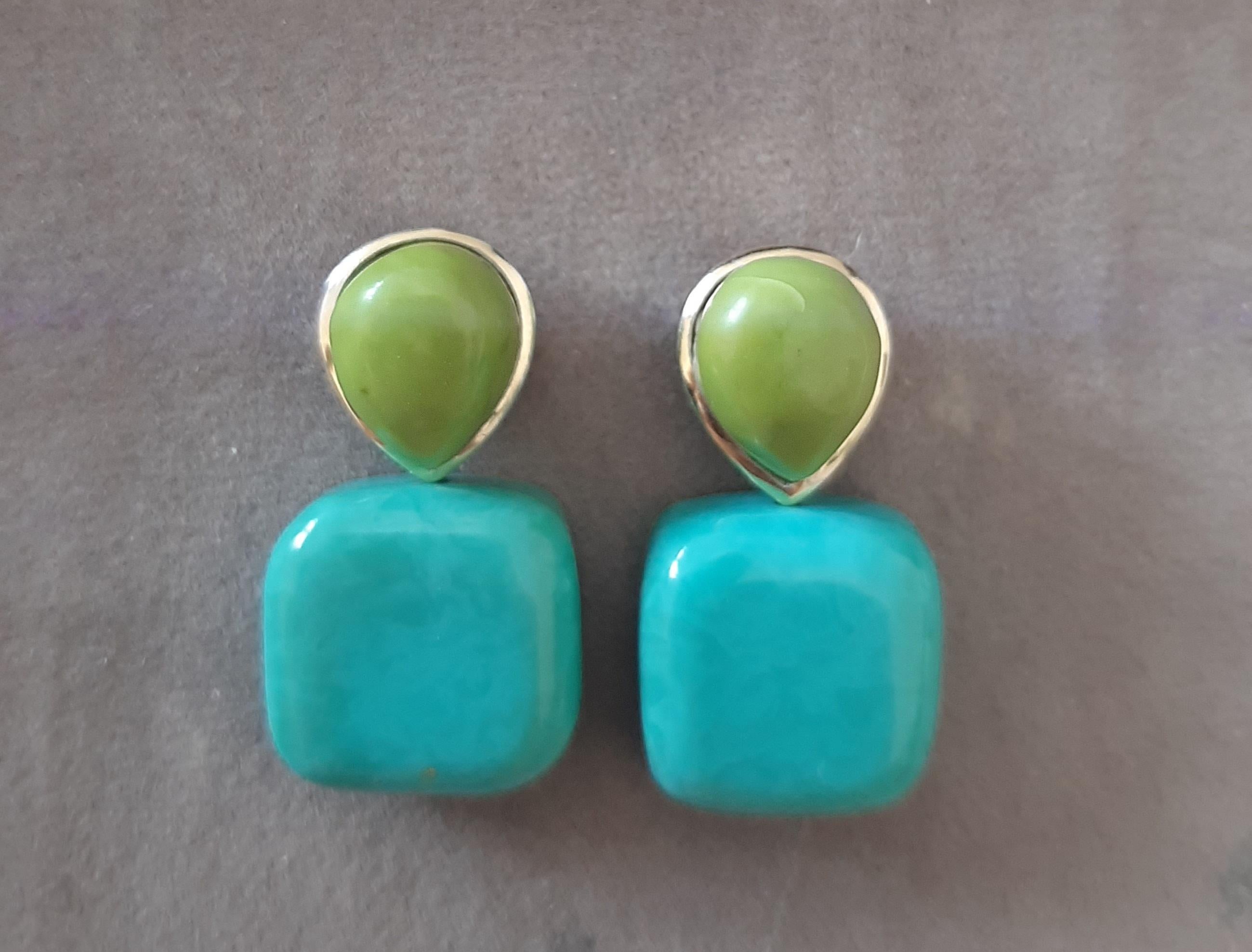 Pendientes de oro macizo de 14 quilates con perlas de turquesa verde en forma de cojín en venta 7