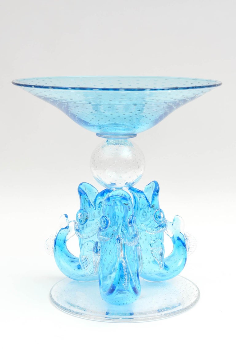Turquoise Custom Centrepiece, Blown Glass Featuring Three Figural