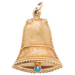 Turquoise Custom Yellow Gold Bell Charm, Vintage Piece 14 Karat Gold, circa 1973