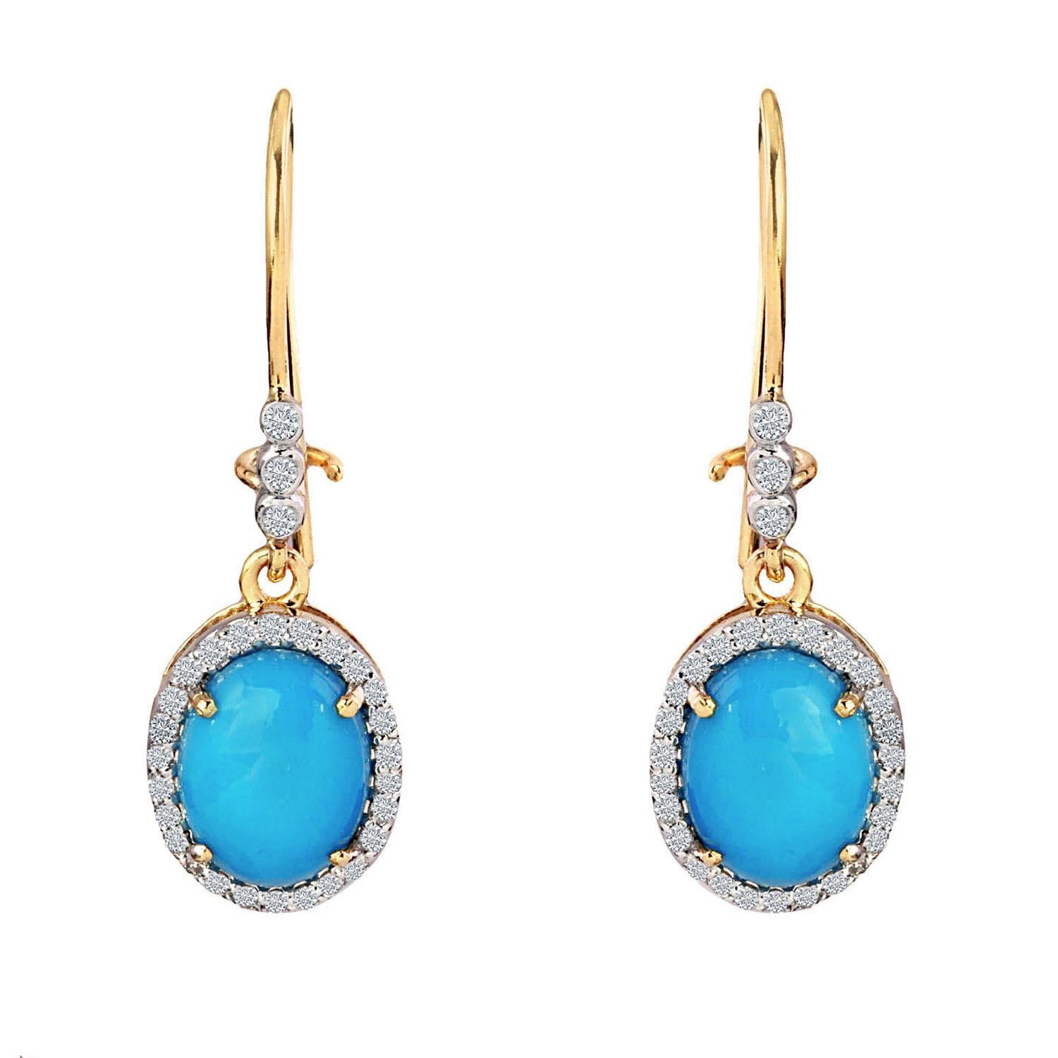 Stunning turquoise gemstone hook earrings in 14k yellow gold and brilliant cut diamonds add elegance to your look. Minimal and beautiful, these drop earrings are here to take your everyday look up a notch. Made with a combination of turquoise stone